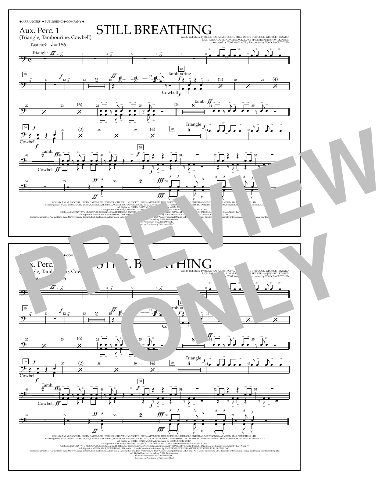 Tom Wallace Still Breathing - Aux. Perc. 1 sheet music notes and chords arranged for Marching Band