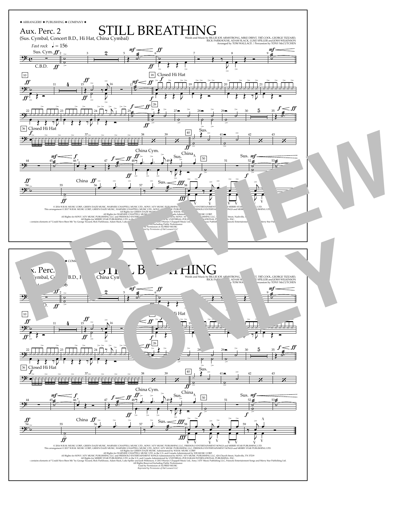 Tom Wallace Still Breathing - Aux. Perc. 2 sheet music notes and chords arranged for Marching Band