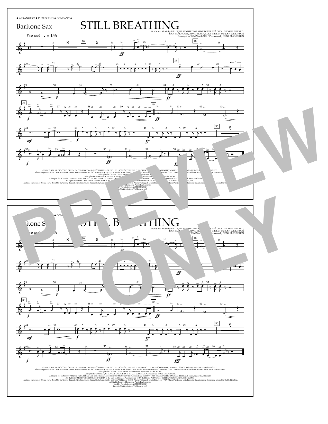 Tom Wallace Still Breathing - Baritone Sax sheet music notes and chords arranged for Marching Band