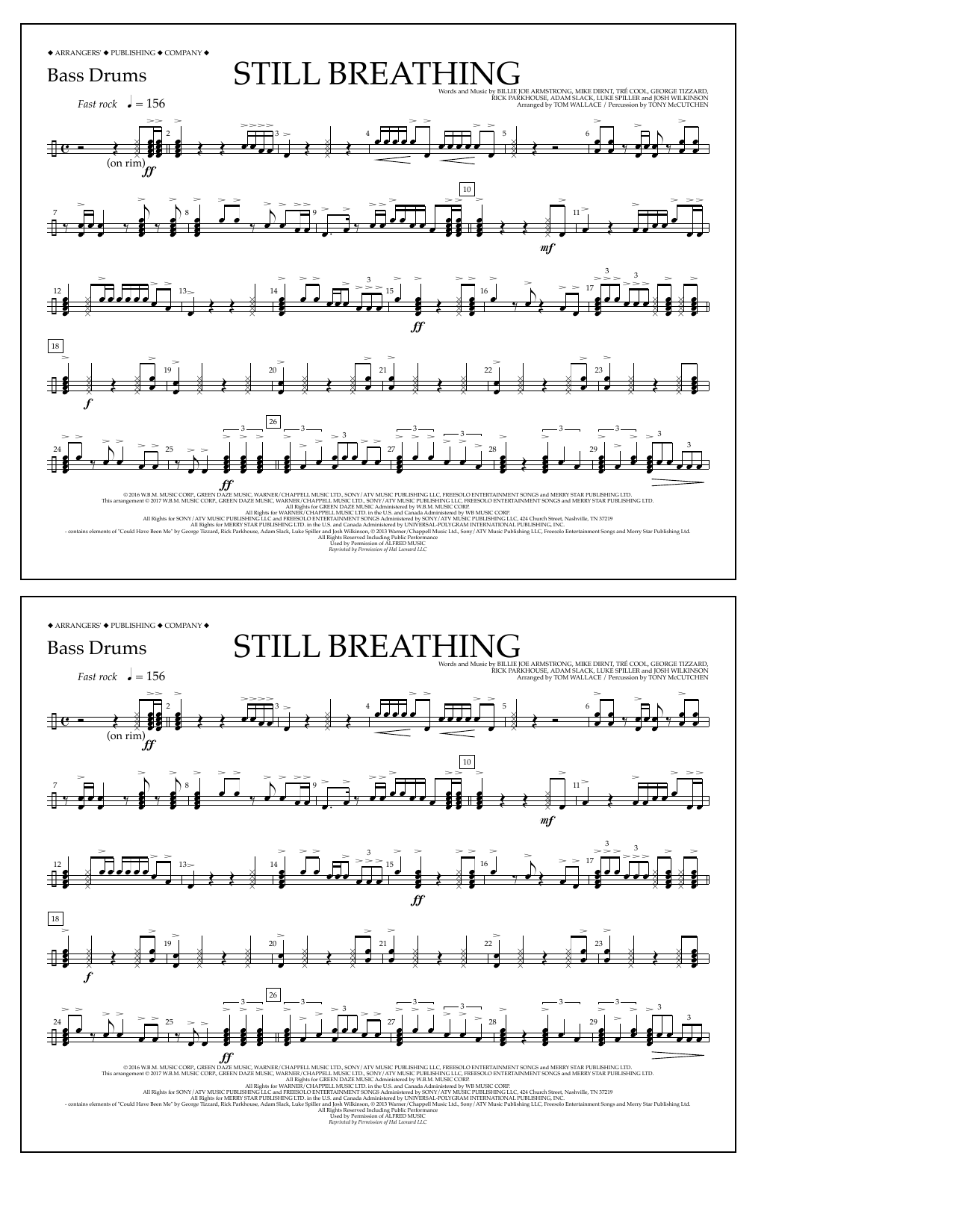 Tom Wallace Still Breathing - Bass Drums sheet music notes and chords arranged for Marching Band