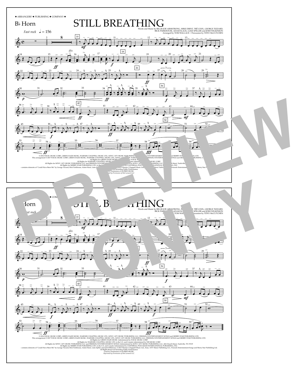 Tom Wallace Still Breathing - Bb Horn sheet music notes and chords arranged for Marching Band