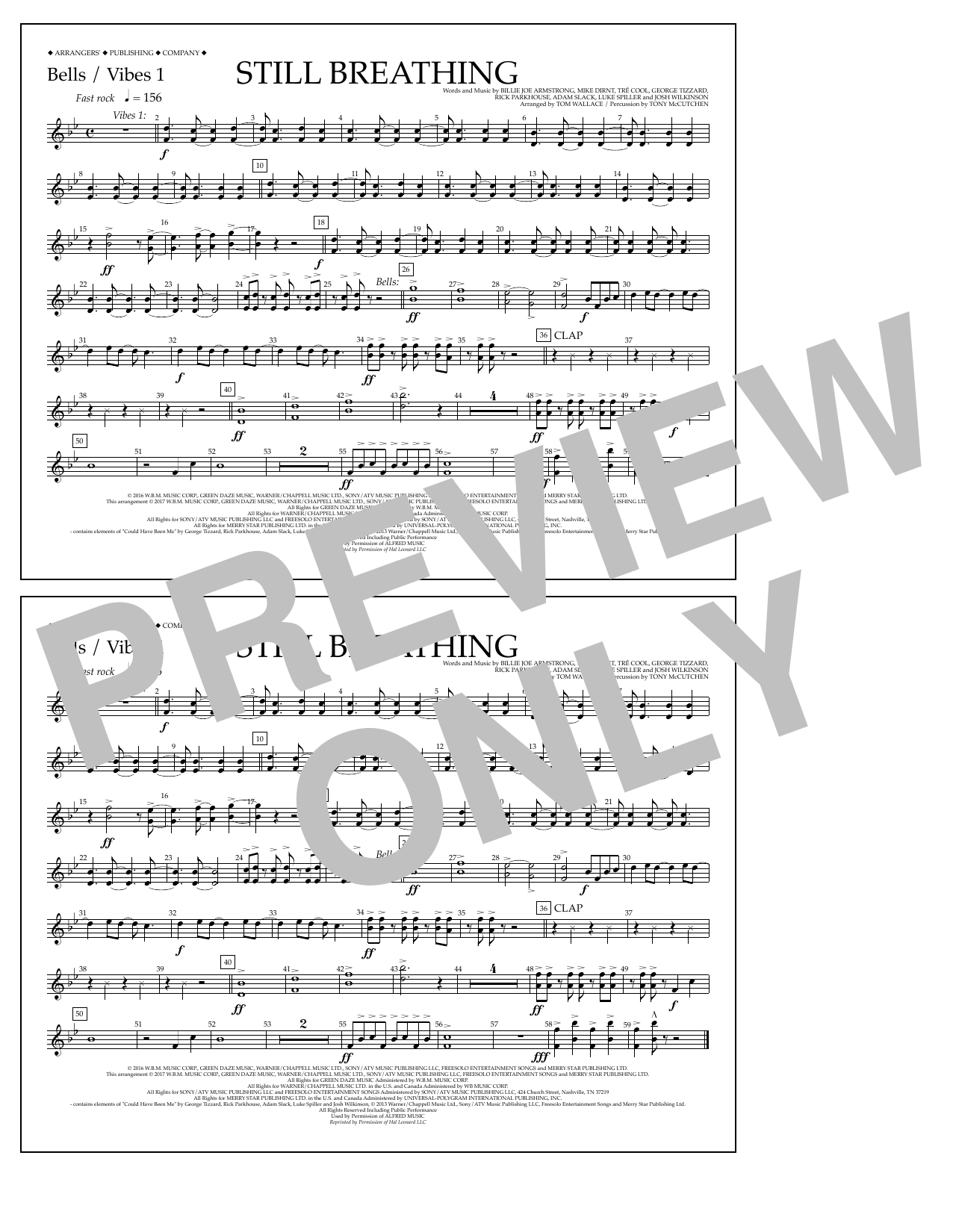 Tom Wallace Still Breathing - Bells/Vibes 1 sheet music notes and chords arranged for Marching Band