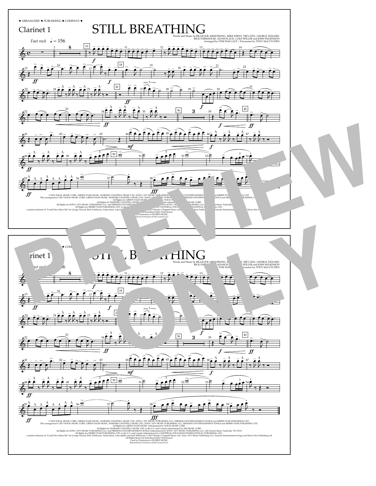 Tom Wallace Still Breathing - Clarinet 1 sheet music notes and chords arranged for Marching Band