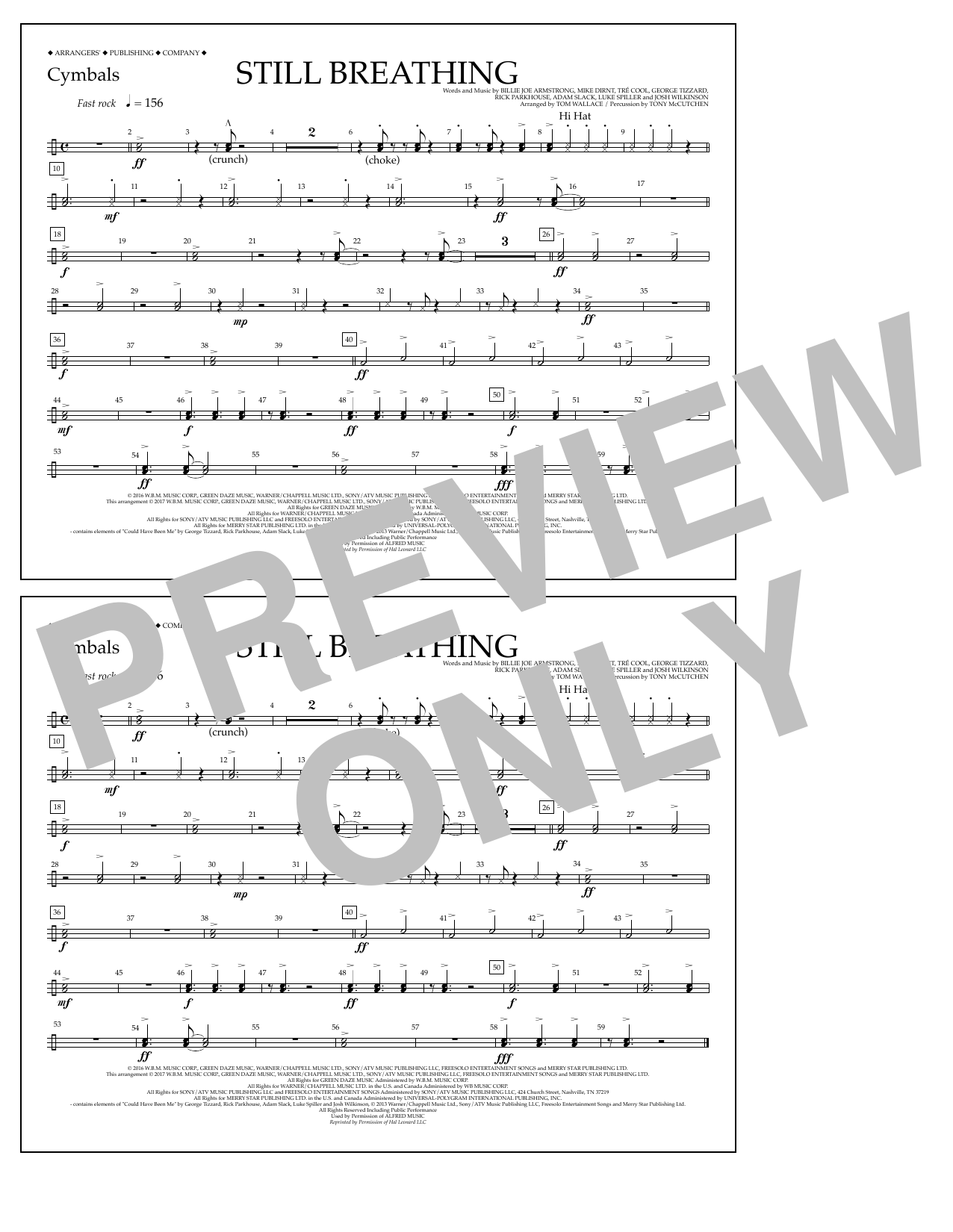 Tom Wallace Still Breathing - Cymbals sheet music notes and chords arranged for Marching Band