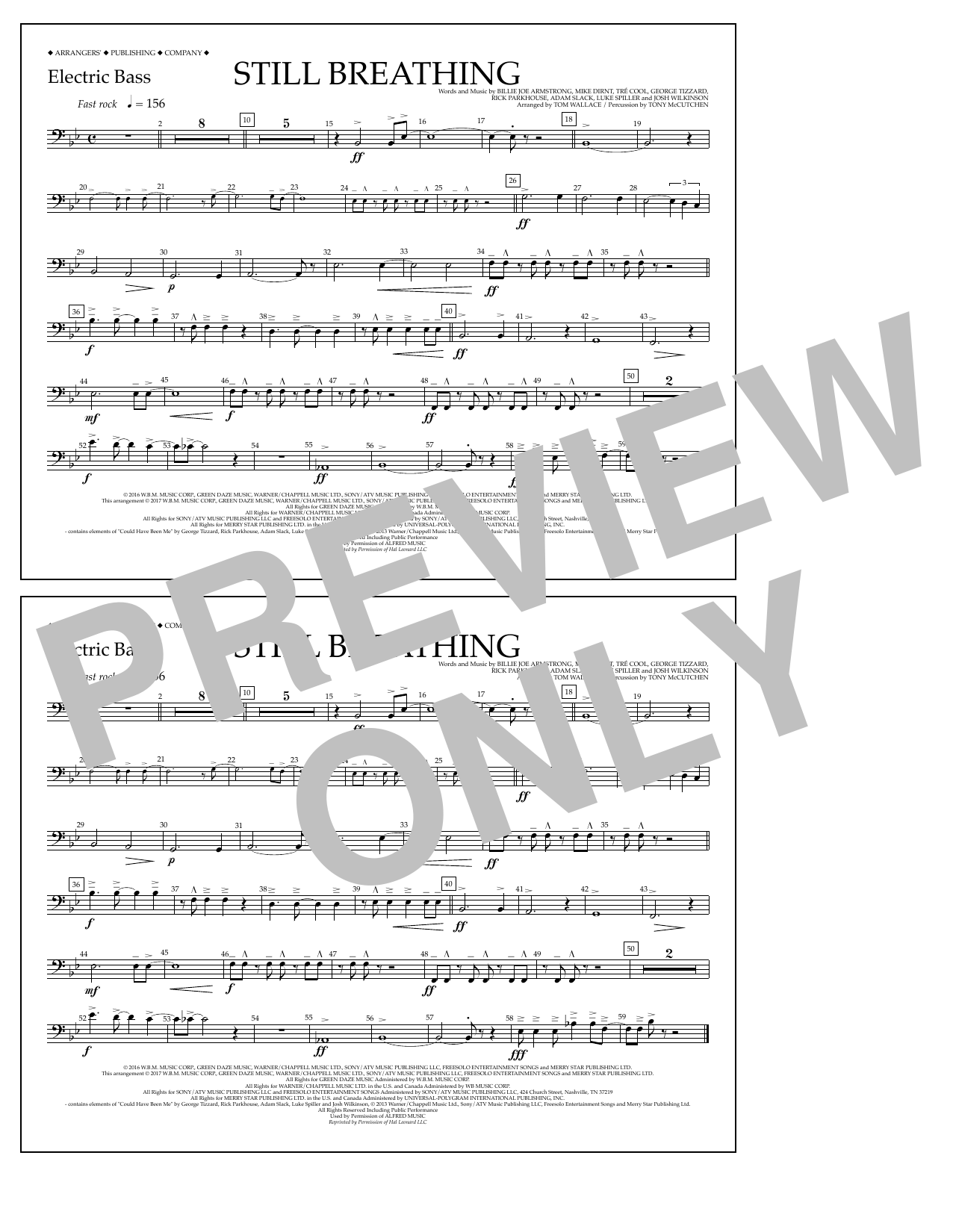 Tom Wallace Still Breathing - Electric Bass sheet music notes and chords arranged for Marching Band