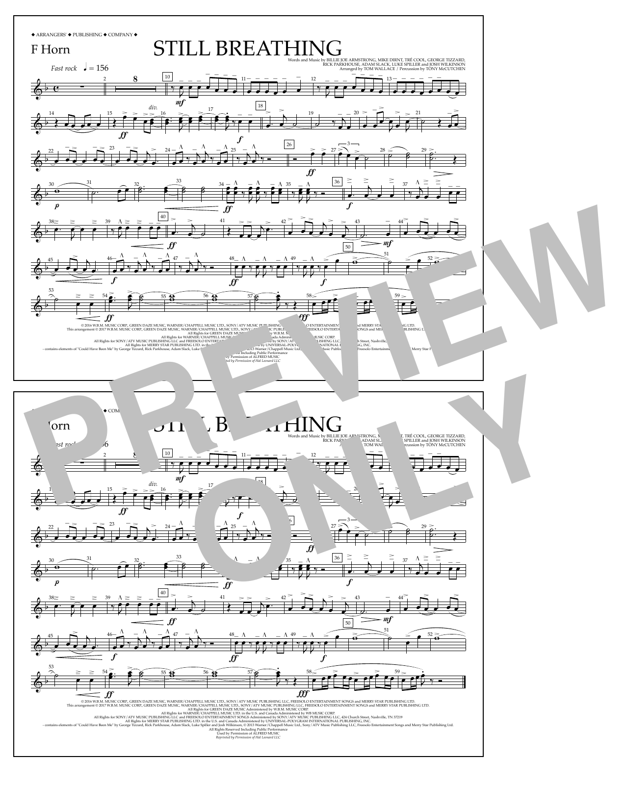 Tom Wallace Still Breathing - F Horn sheet music notes and chords arranged for Marching Band