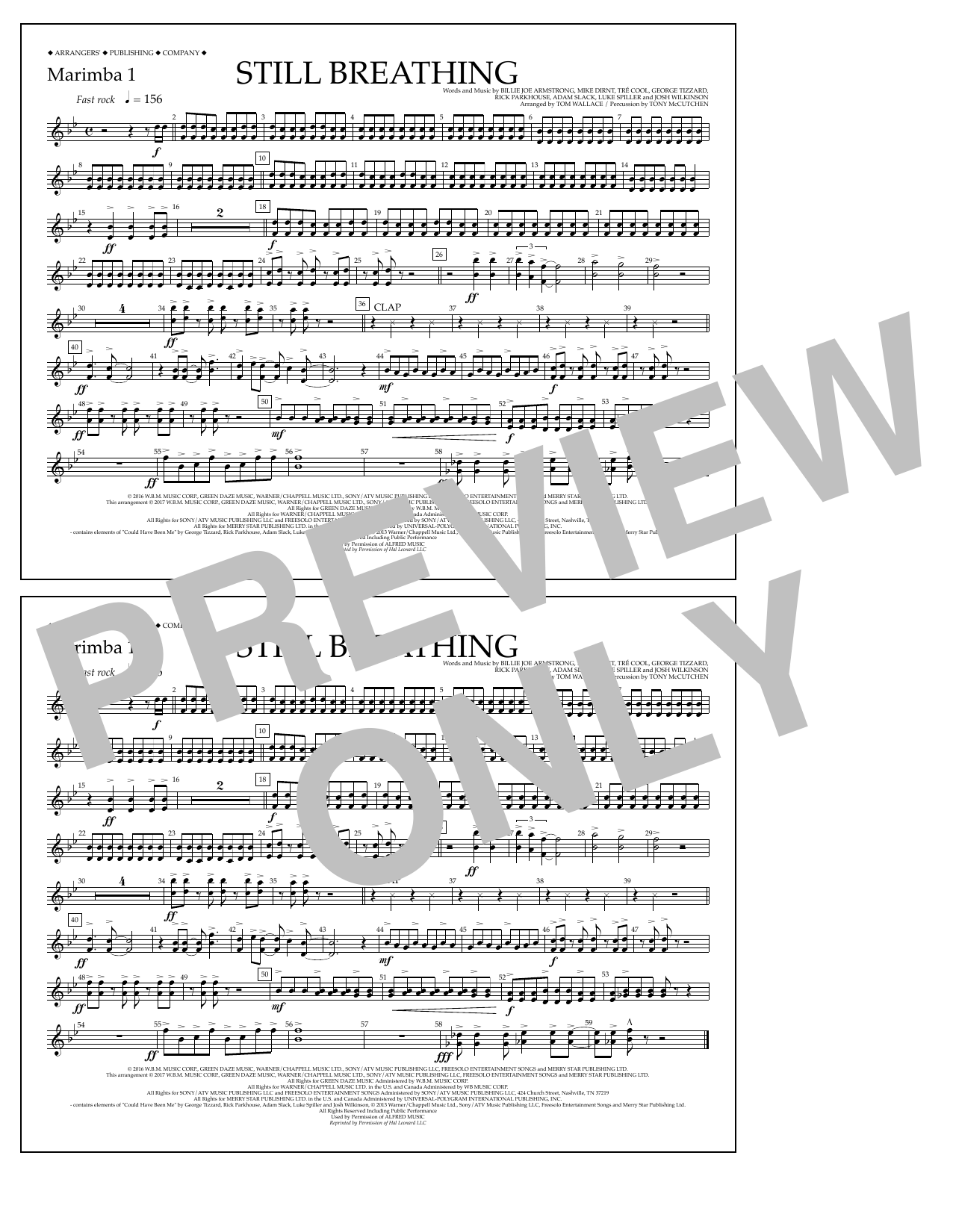 Tom Wallace Still Breathing - Marimba 1 sheet music notes and chords arranged for Marching Band