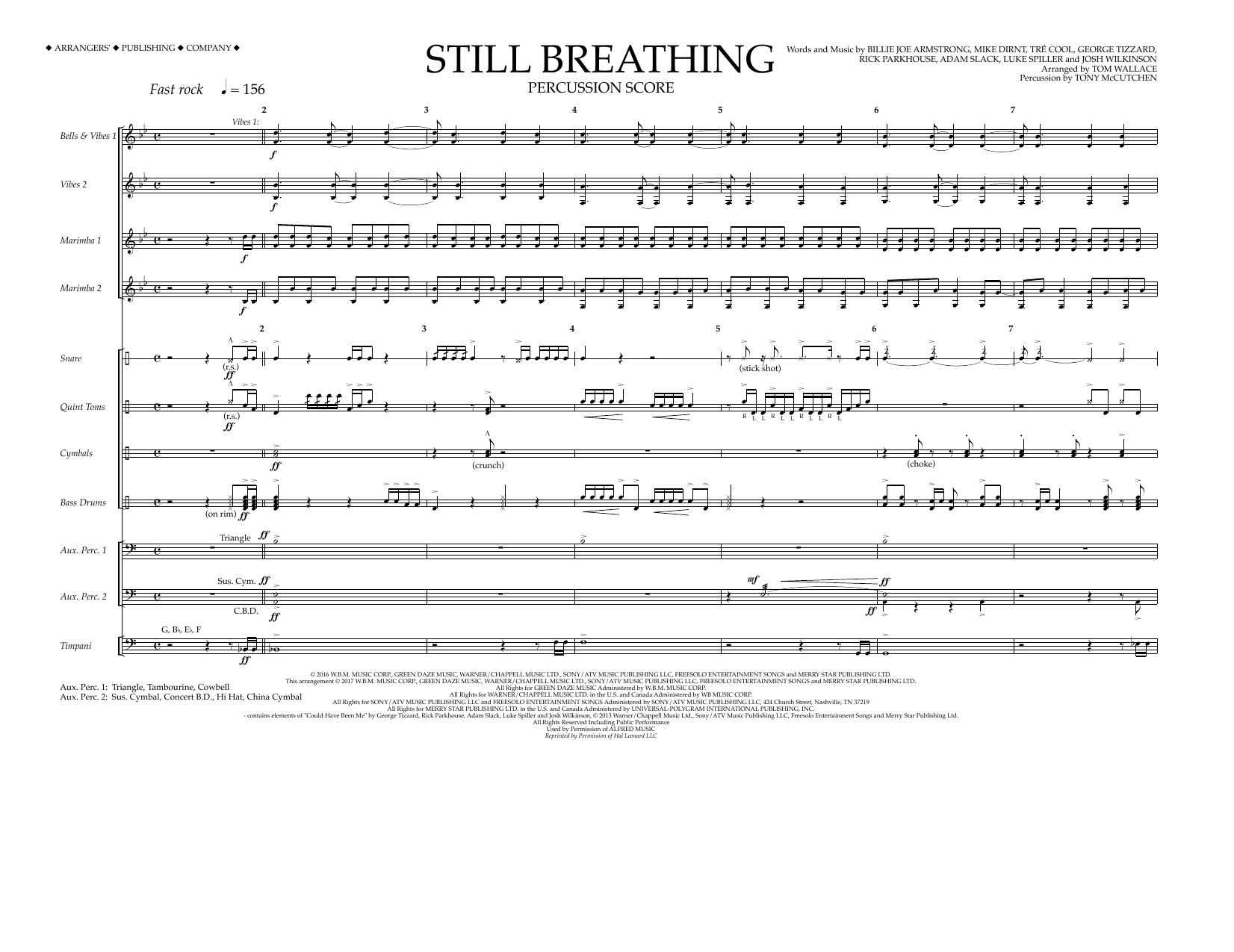 Tom Wallace Still Breathing - Percussion Score sheet music notes and chords arranged for Marching Band