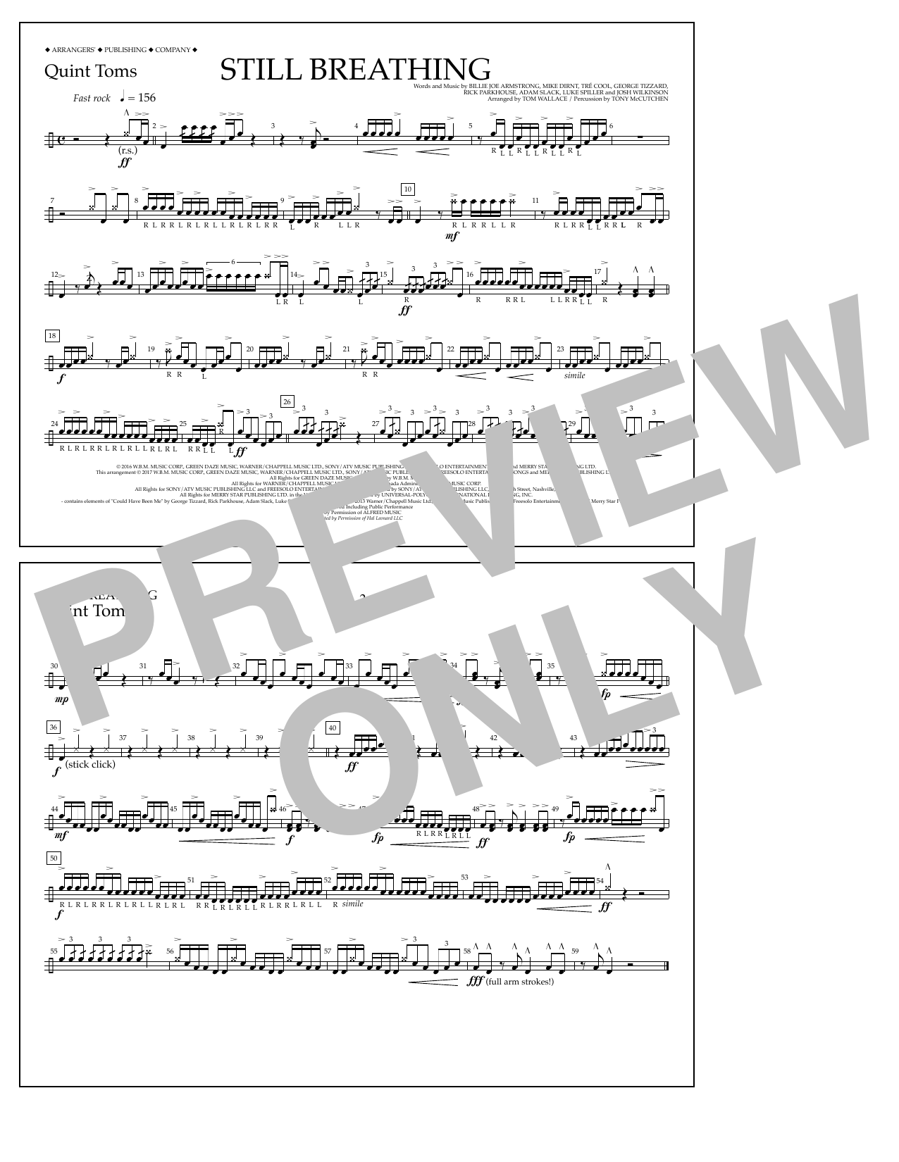 Tom Wallace Still Breathing - Quint-Toms sheet music notes and chords arranged for Marching Band