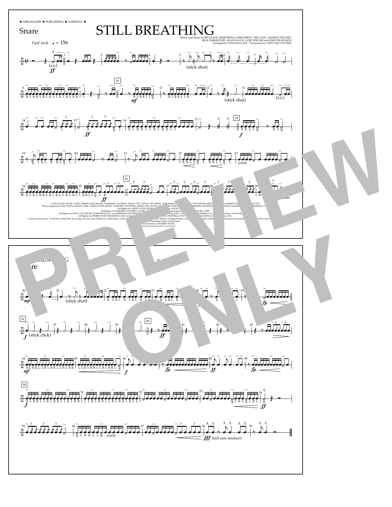 Tom Wallace Still Breathing - Snare sheet music notes and chords arranged for Marching Band