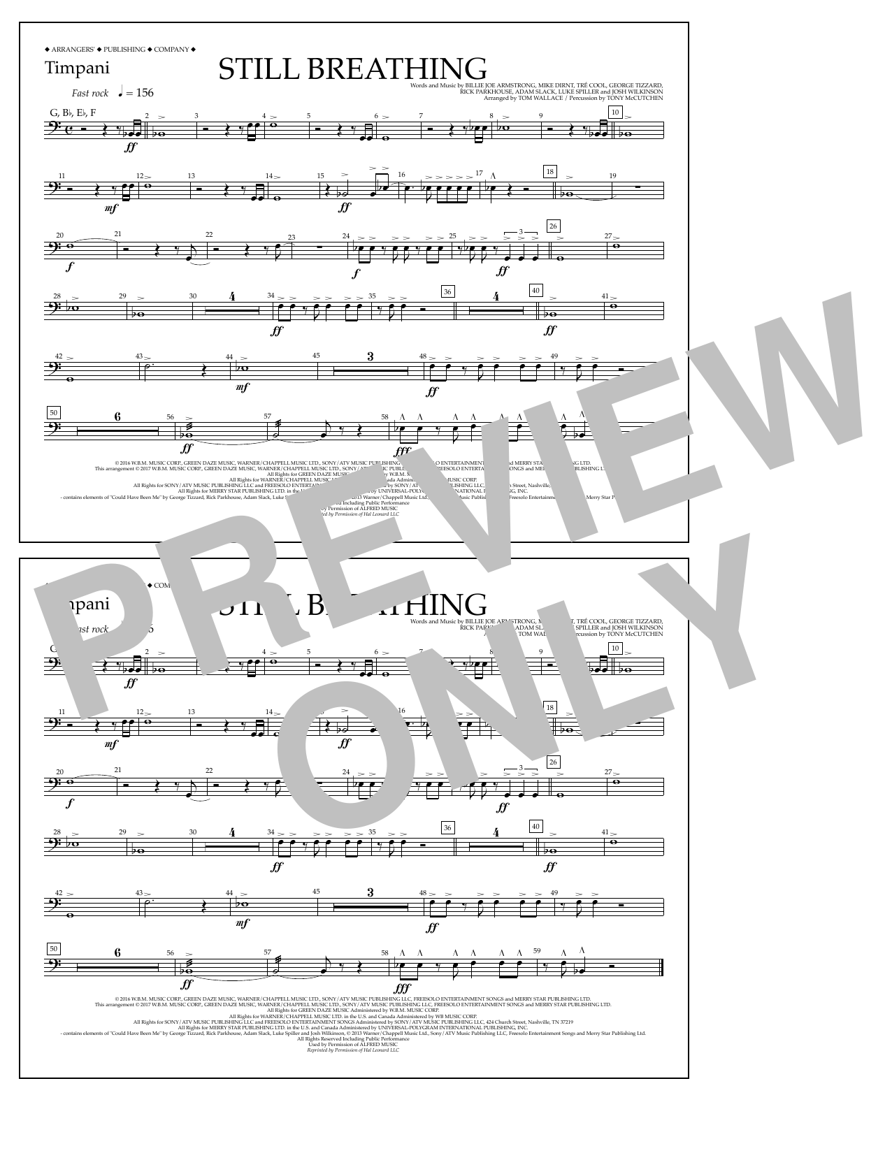 Tom Wallace Still Breathing - Timpani sheet music notes and chords arranged for Marching Band