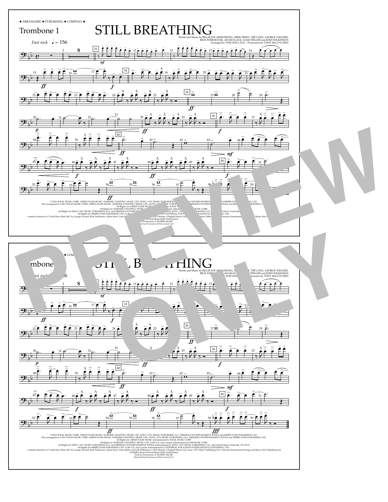 Tom Wallace Still Breathing - Trombone 1 sheet music notes and chords arranged for Marching Band