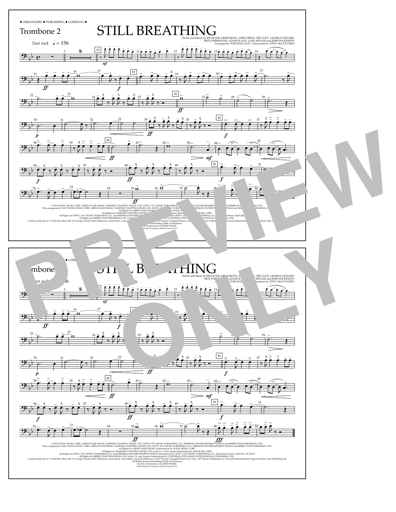 Tom Wallace Still Breathing - Trombone 2 sheet music notes and chords arranged for Marching Band