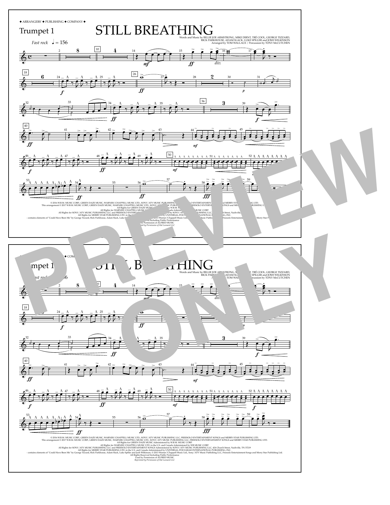 Tom Wallace Still Breathing - Trumpet 1 sheet music notes and chords arranged for Marching Band