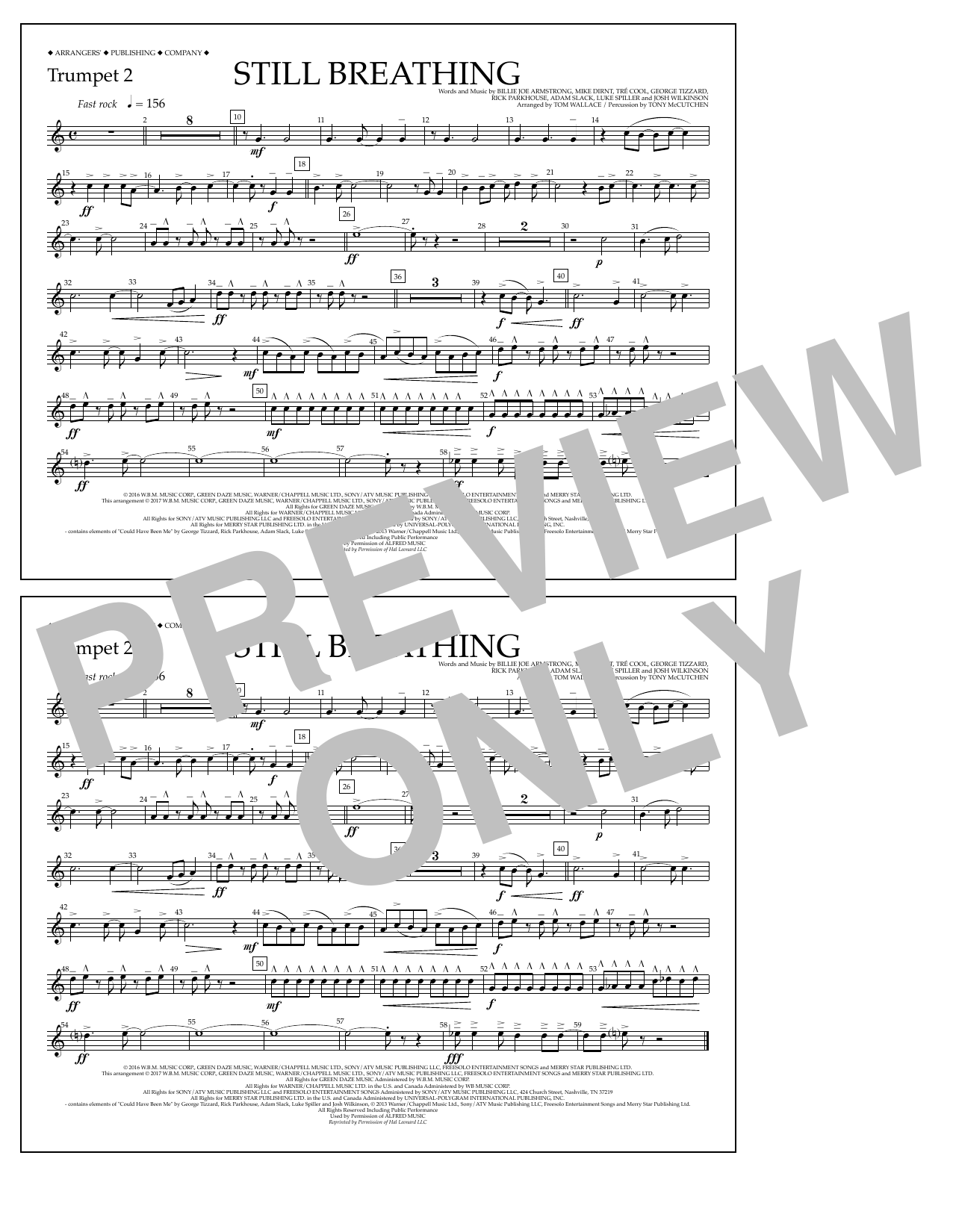 Tom Wallace Still Breathing - Trumpet 2 sheet music notes and chords arranged for Marching Band