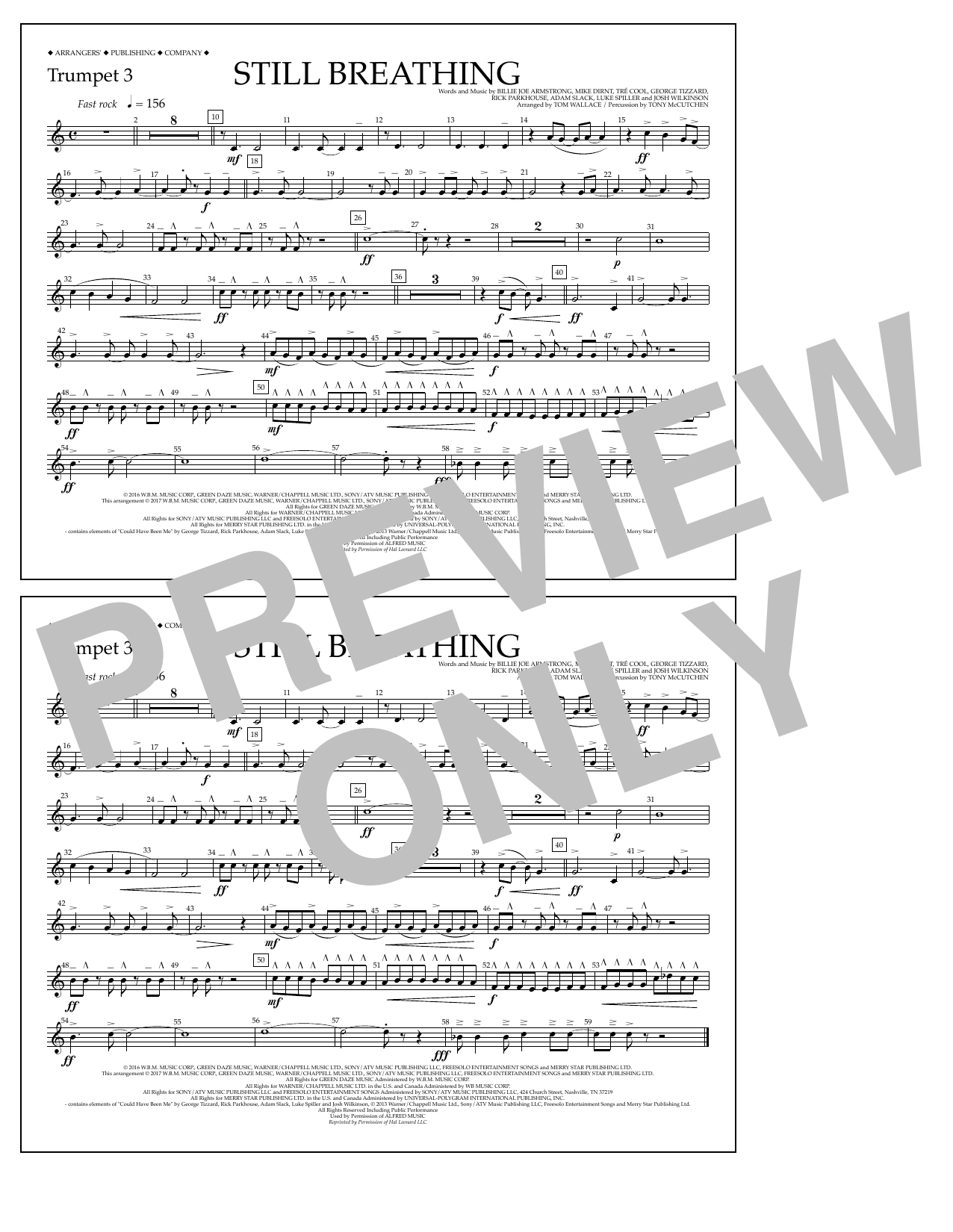 Tom Wallace Still Breathing - Trumpet 3 sheet music notes and chords arranged for Marching Band