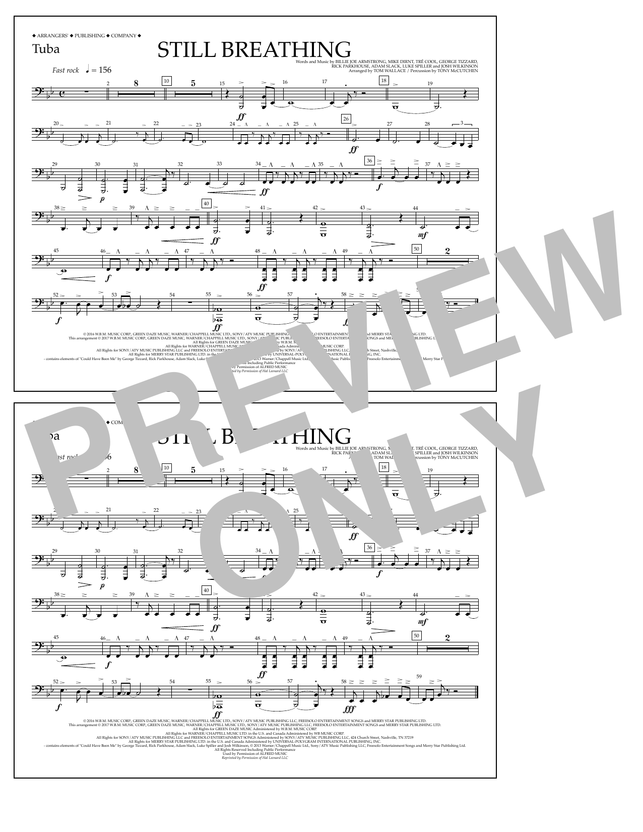 Tom Wallace Still Breathing - Tuba sheet music notes and chords arranged for Marching Band
