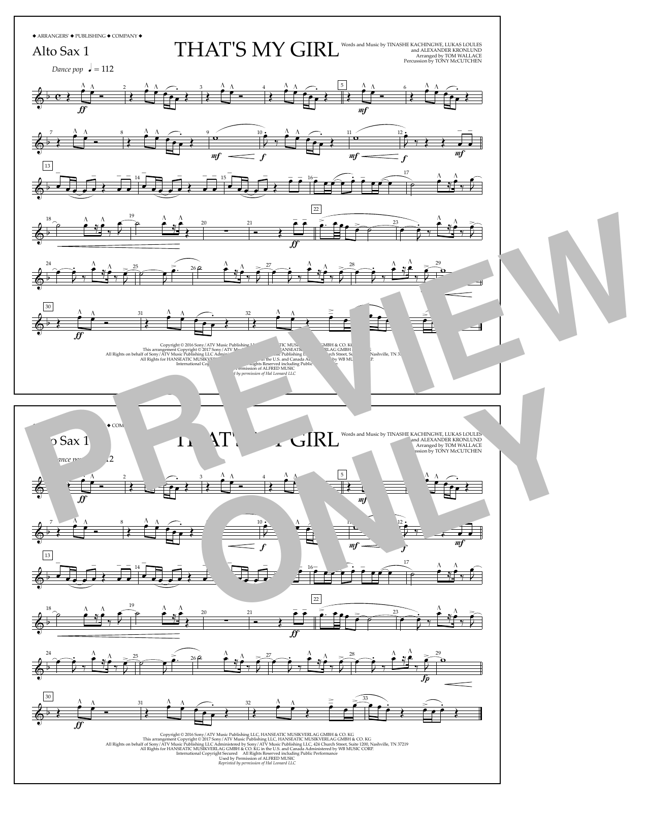 Tom Wallace That's My Girl - Alto Sax 1 sheet music notes and chords arranged for Marching Band