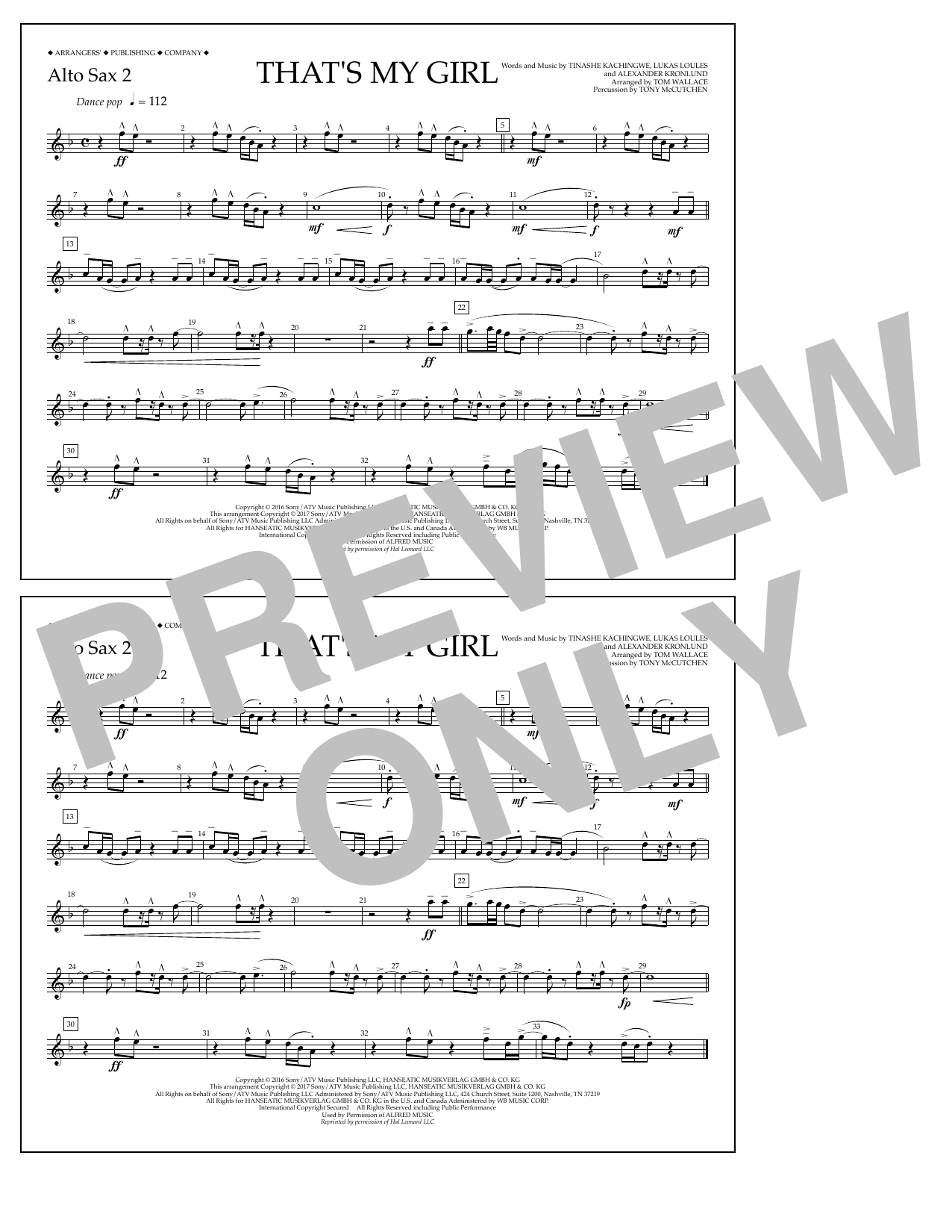 Tom Wallace That's My Girl - Alto Sax 2 sheet music notes and chords arranged for Marching Band