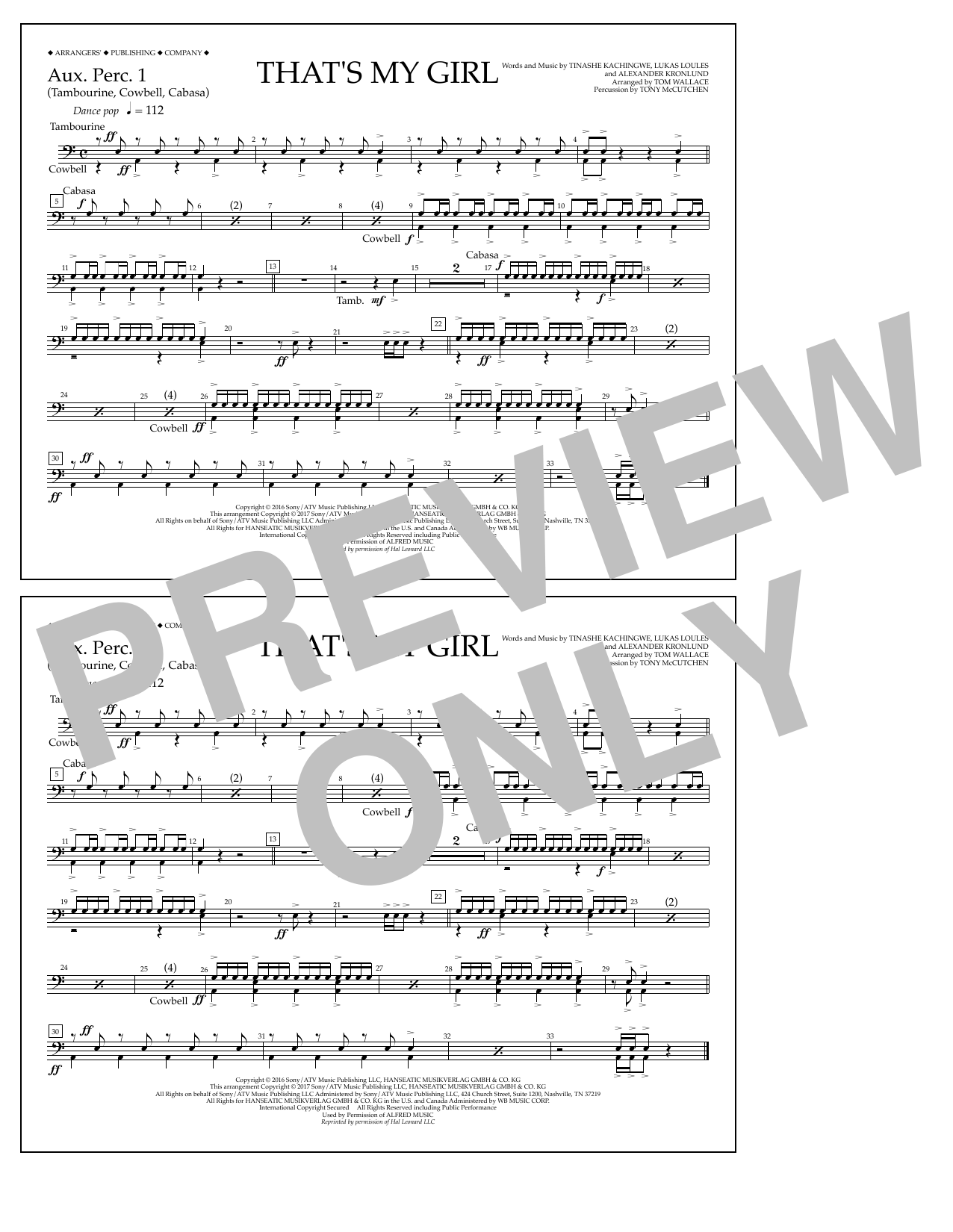 Tom Wallace That's My Girl - Aux. Perc. 1 sheet music notes and chords arranged for Marching Band