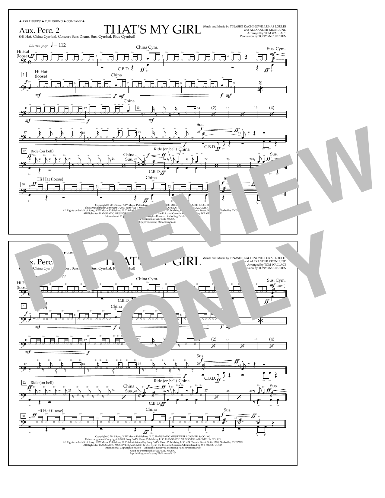 Tom Wallace That's My Girl - Aux. Perc. 2 sheet music notes and chords arranged for Marching Band