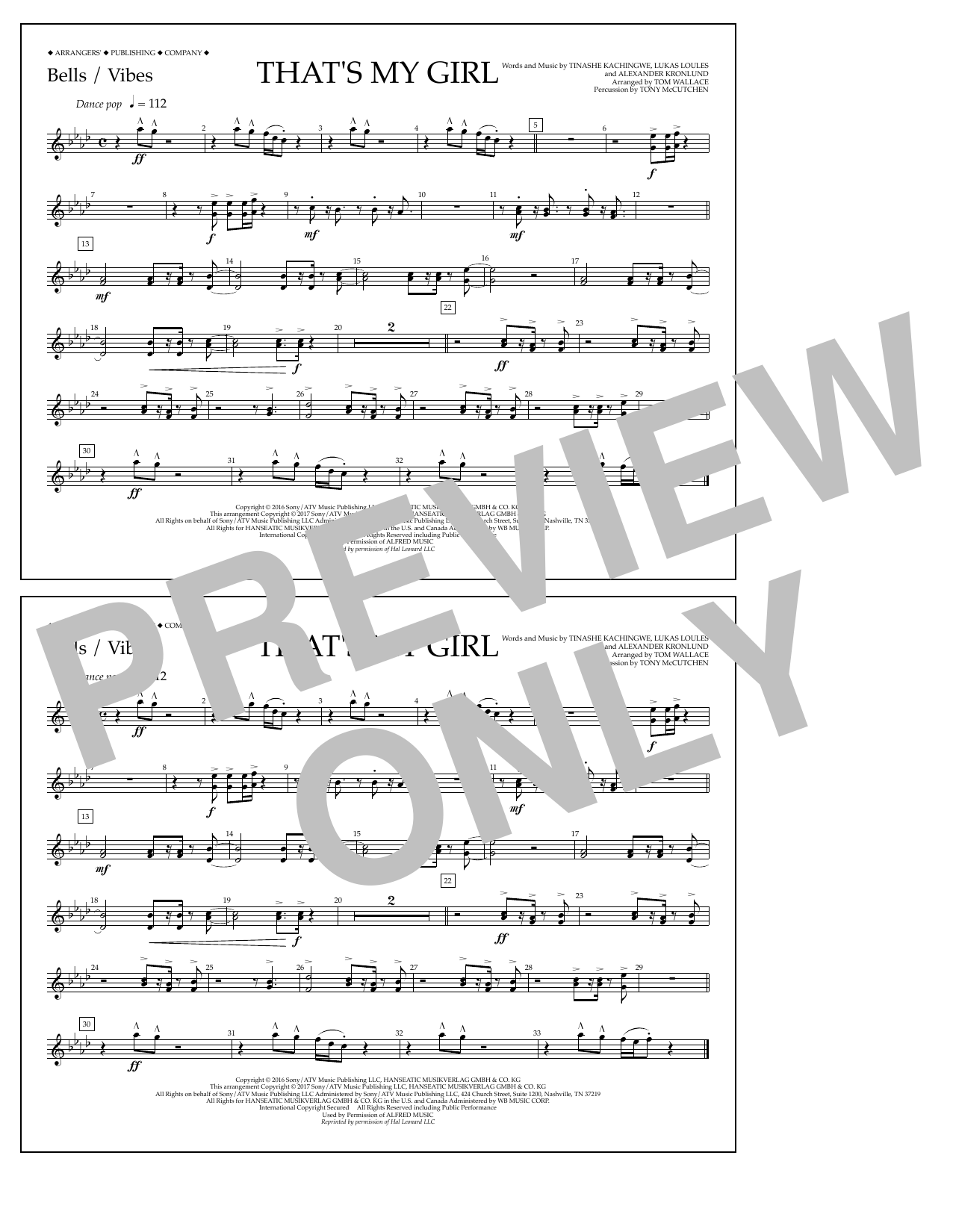 Tom Wallace That's My Girl - Bells/Vibes sheet music notes and chords arranged for Marching Band