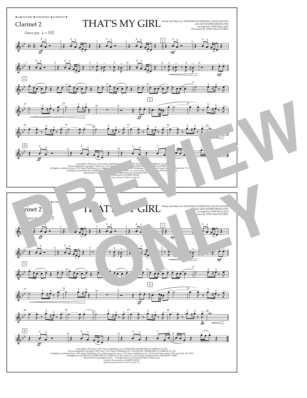 Tom Wallace That's My Girl - Clarinet 2 sheet music notes and chords arranged for Marching Band