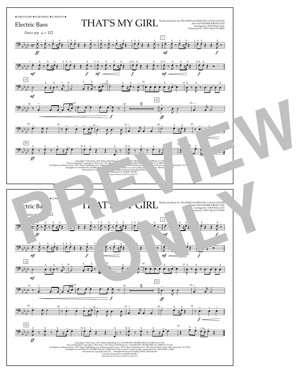 Tom Wallace That's My Girl - Electric Bass sheet music notes and chords arranged for Marching Band