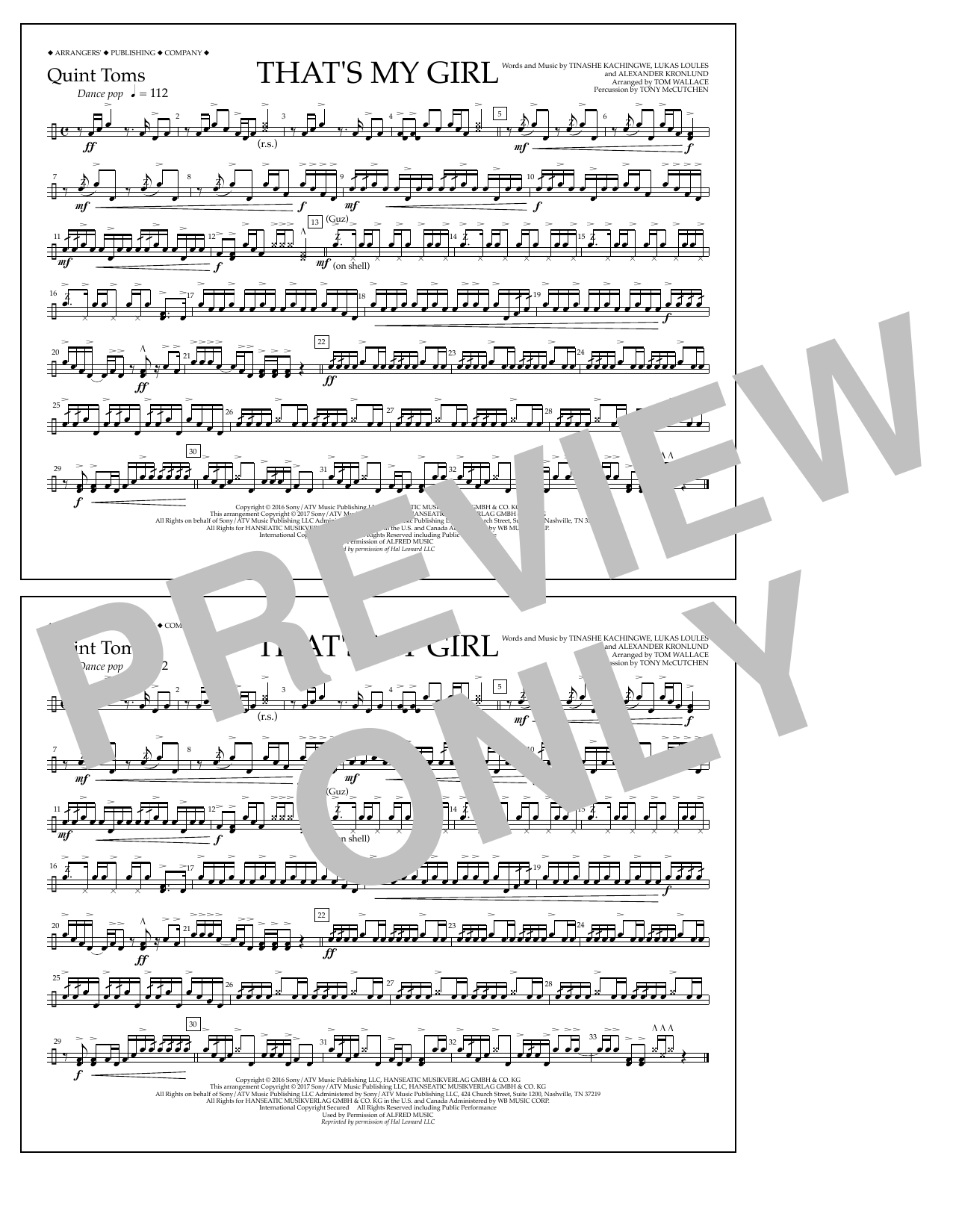Tom Wallace That's My Girl - Quint-Toms sheet music notes and chords arranged for Marching Band