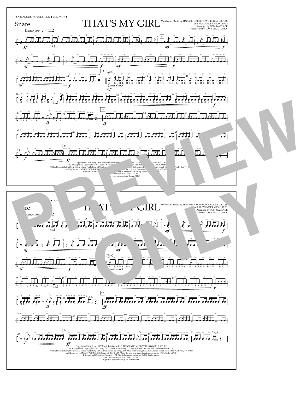 Tom Wallace That's My Girl - Snare sheet music notes and chords arranged for Marching Band