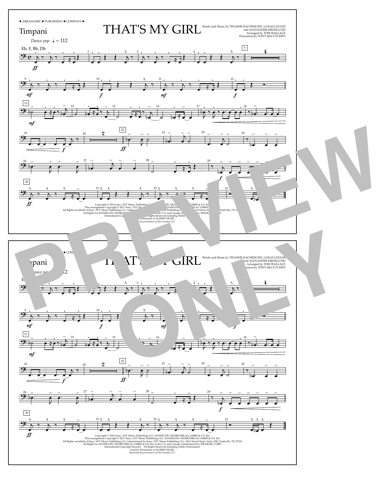 Tom Wallace That's My Girl - Timpani sheet music notes and chords arranged for Marching Band