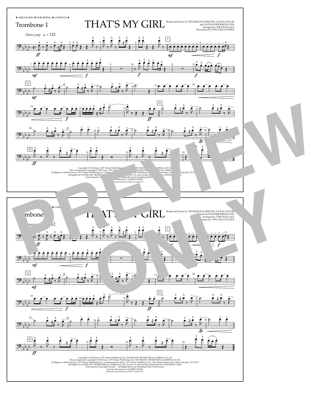 Tom Wallace That's My Girl - Trombone 1 sheet music notes and chords arranged for Marching Band