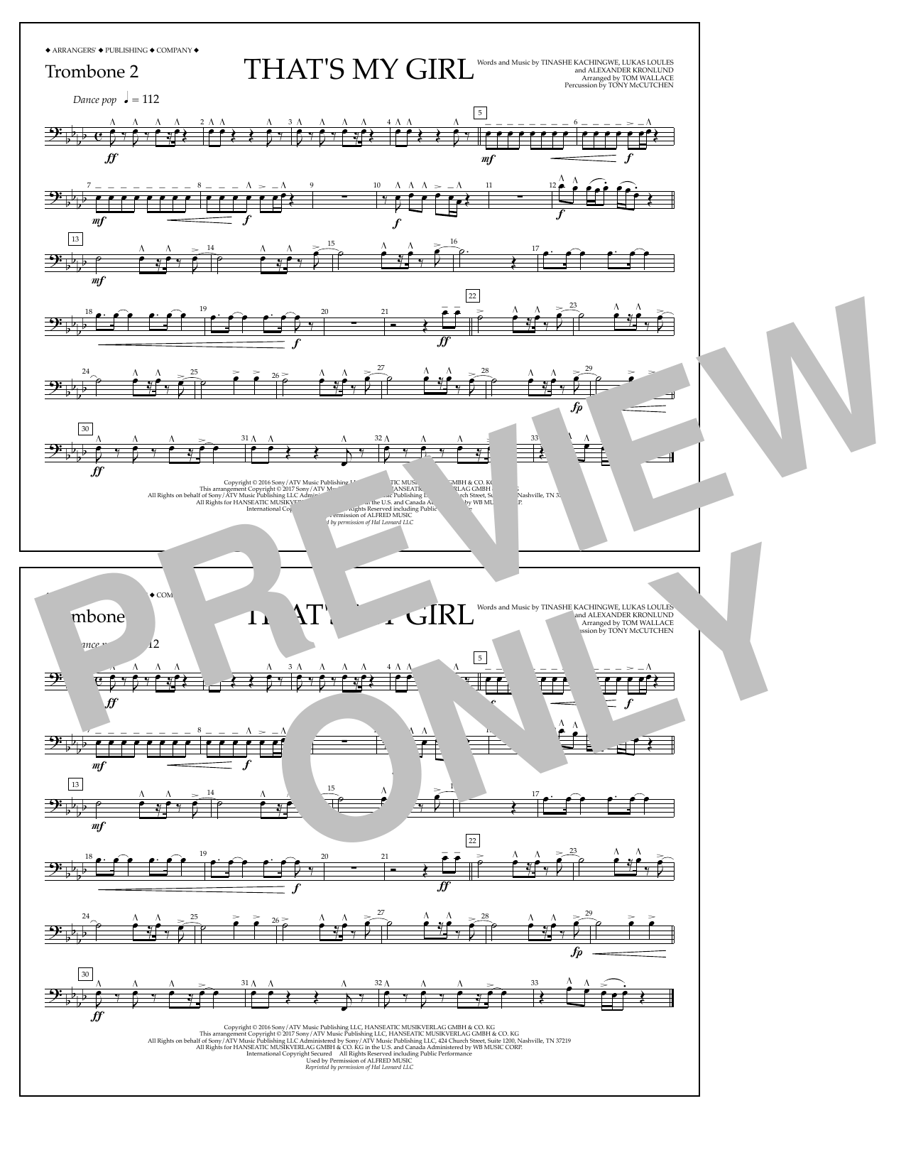 Tom Wallace That's My Girl - Trombone 2 sheet music notes and chords arranged for Marching Band