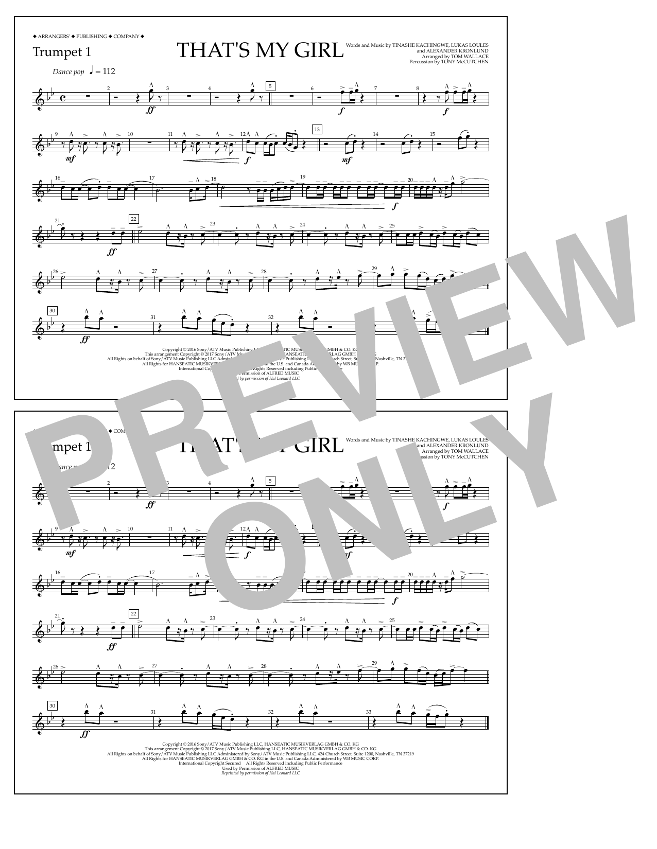 Tom Wallace That's My Girl - Trumpet 1 sheet music notes and chords arranged for Marching Band