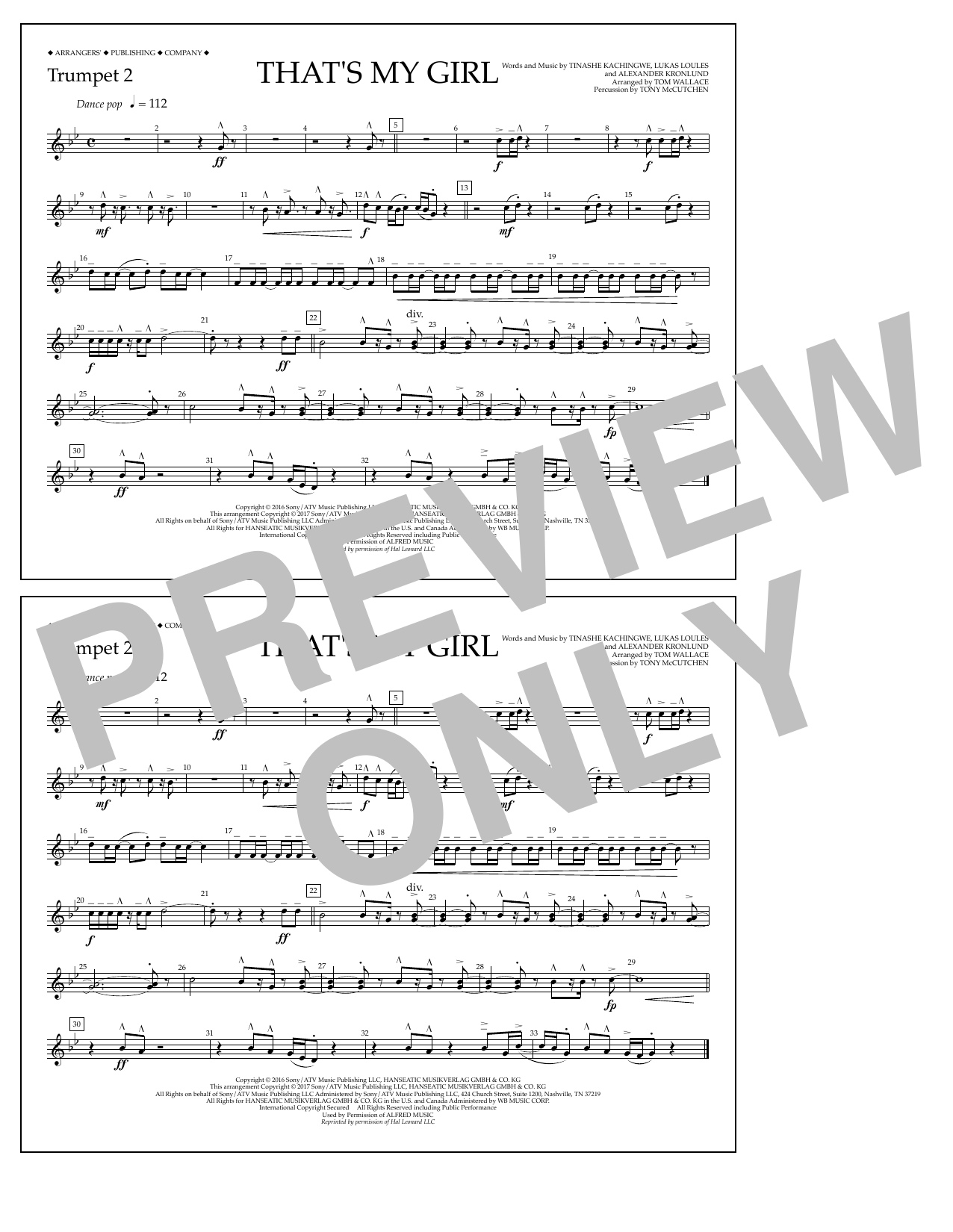 Tom Wallace That's My Girl - Trumpet 2 sheet music notes and chords arranged for Marching Band