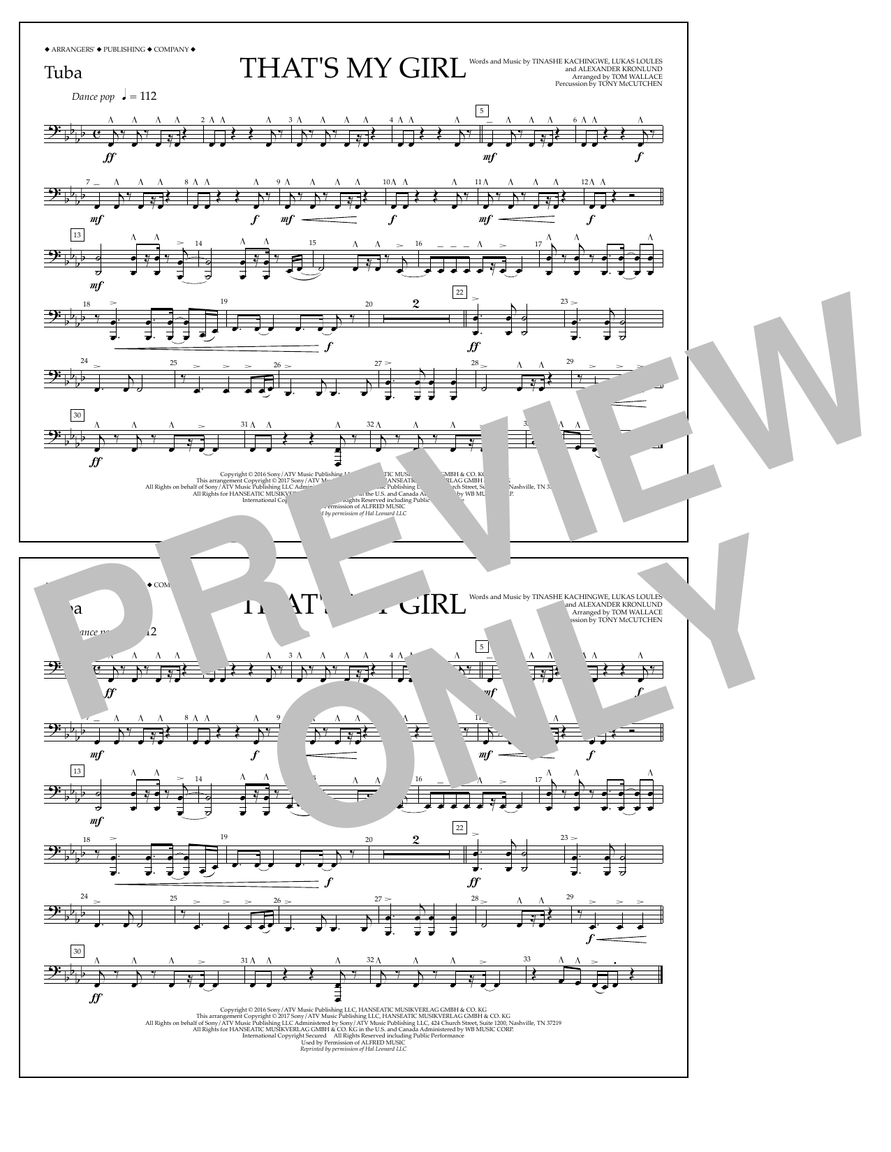 Tom Wallace That's My Girl - Tuba sheet music notes and chords arranged for Marching Band