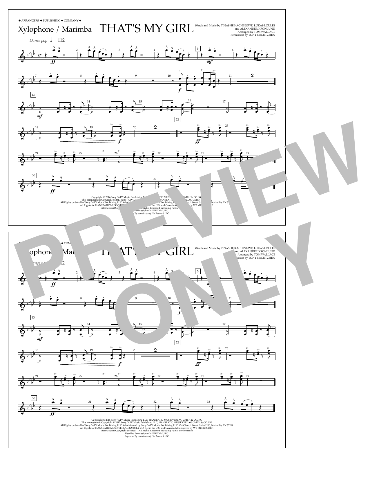 Tom Wallace That's My Girl - Xylophone/Marimba sheet music notes and chords arranged for Marching Band