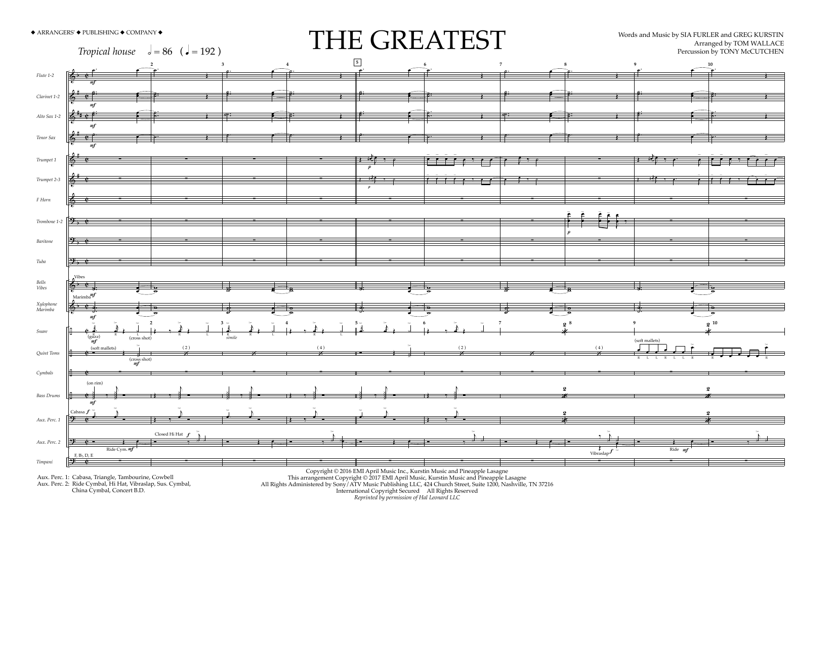 Tom Wallace The Greatest - Full Score sheet music notes and chords arranged for Marching Band