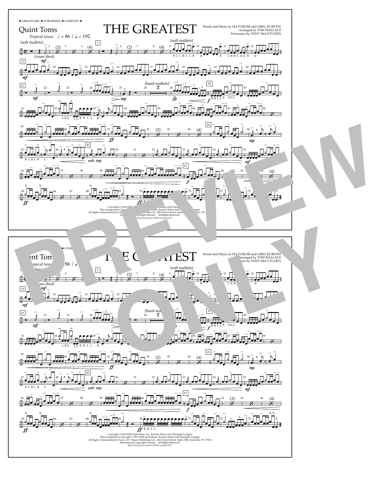 Tom Wallace The Greatest - Quint-Toms sheet music notes and chords arranged for Marching Band