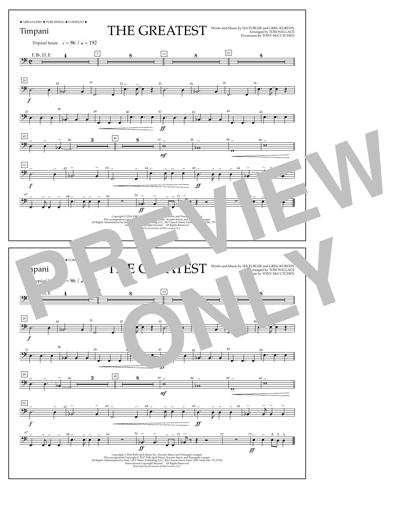 Tom Wallace The Greatest - Timpani sheet music notes and chords arranged for Marching Band