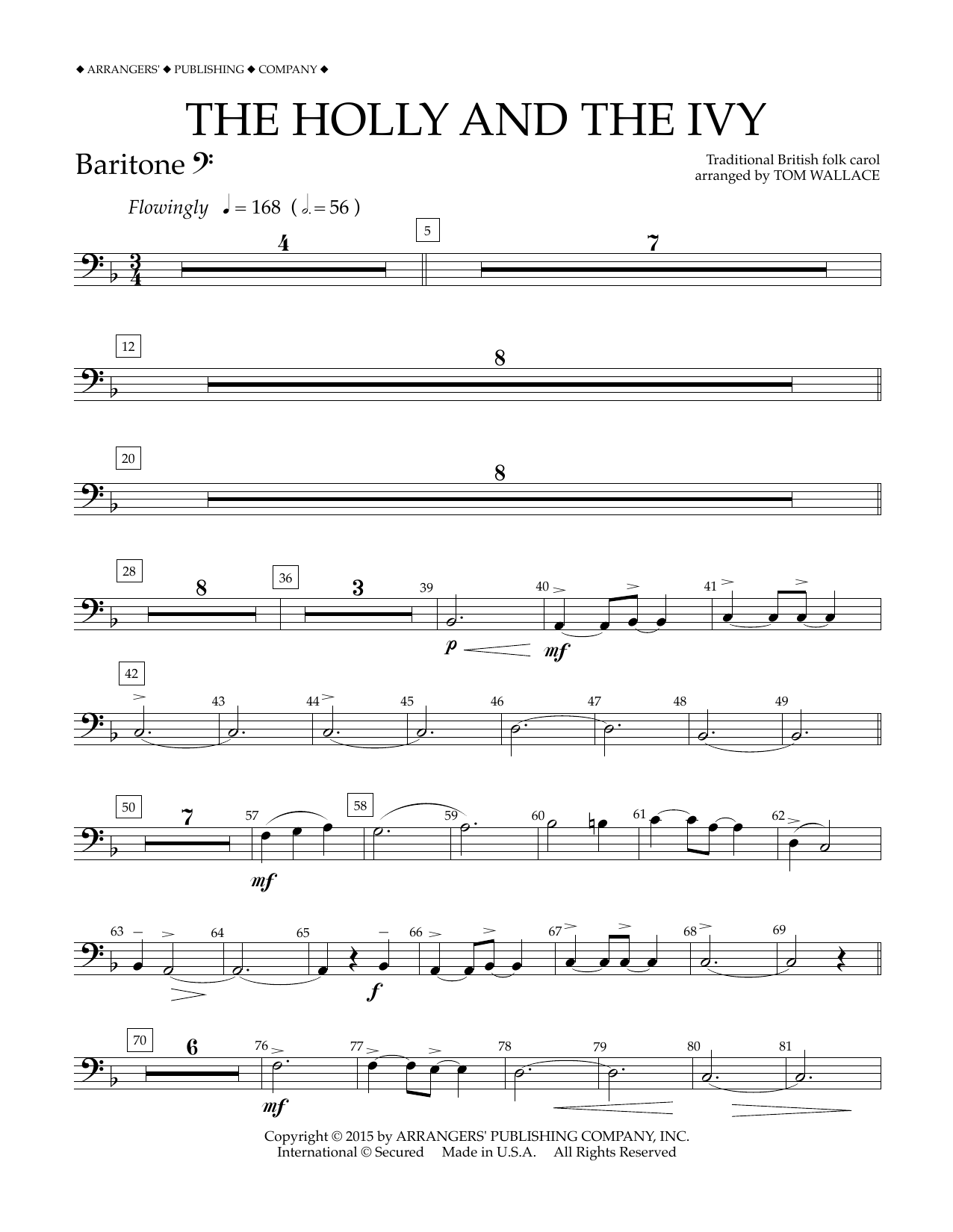 Tom Wallace The Holly and the Ivy - Baritone B.C. sheet music notes and chords arranged for Concert Band