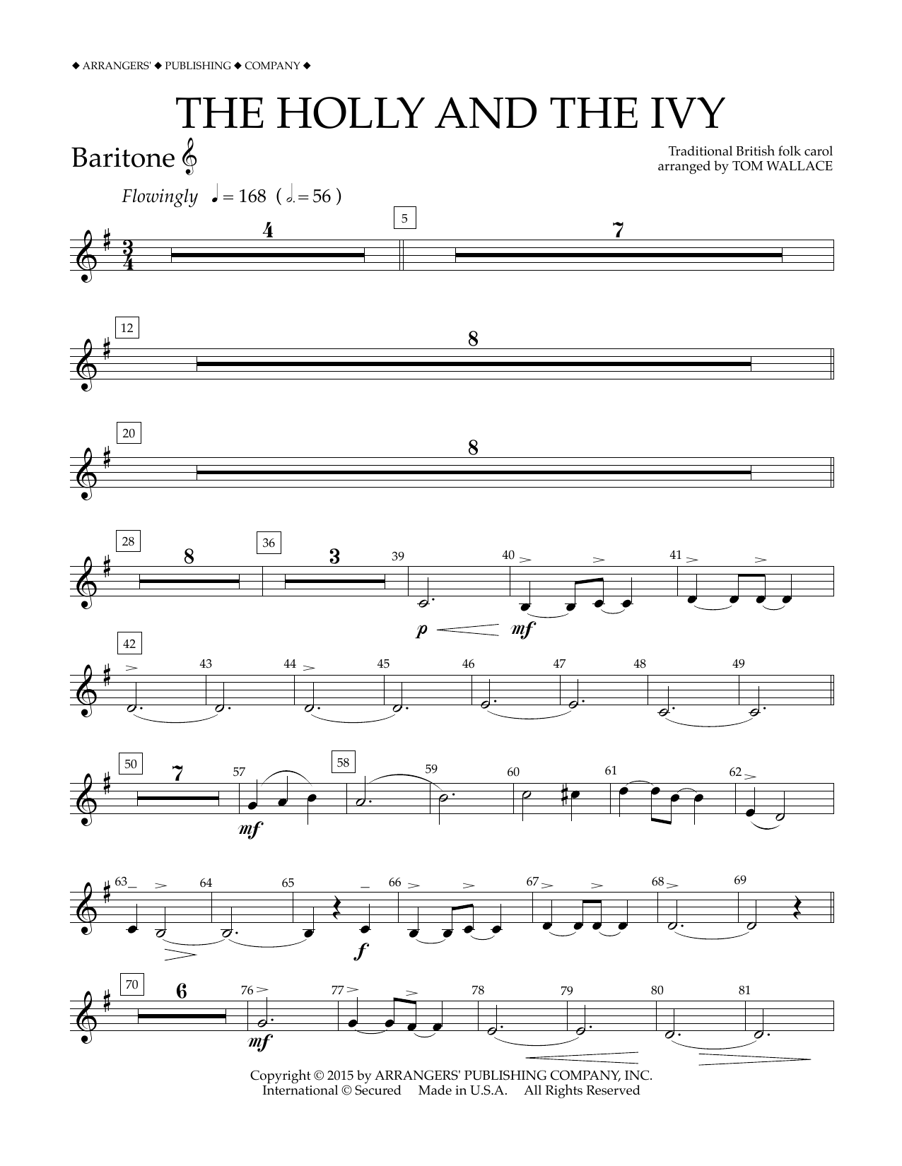 Tom Wallace The Holly and the Ivy - Baritone T.C. sheet music notes and chords arranged for Concert Band