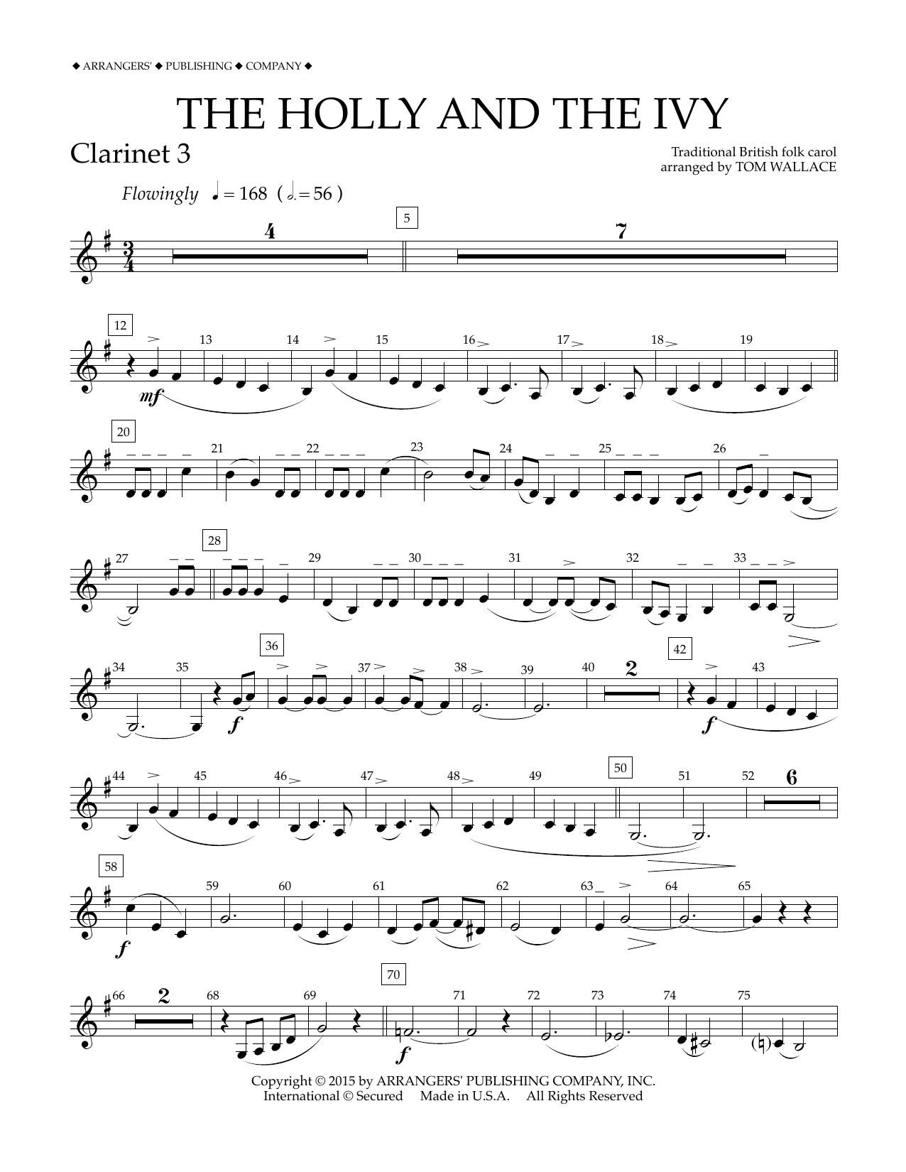Tom Wallace The Holly and the Ivy - Bb Clarinet 3 sheet music notes and chords arranged for Concert Band