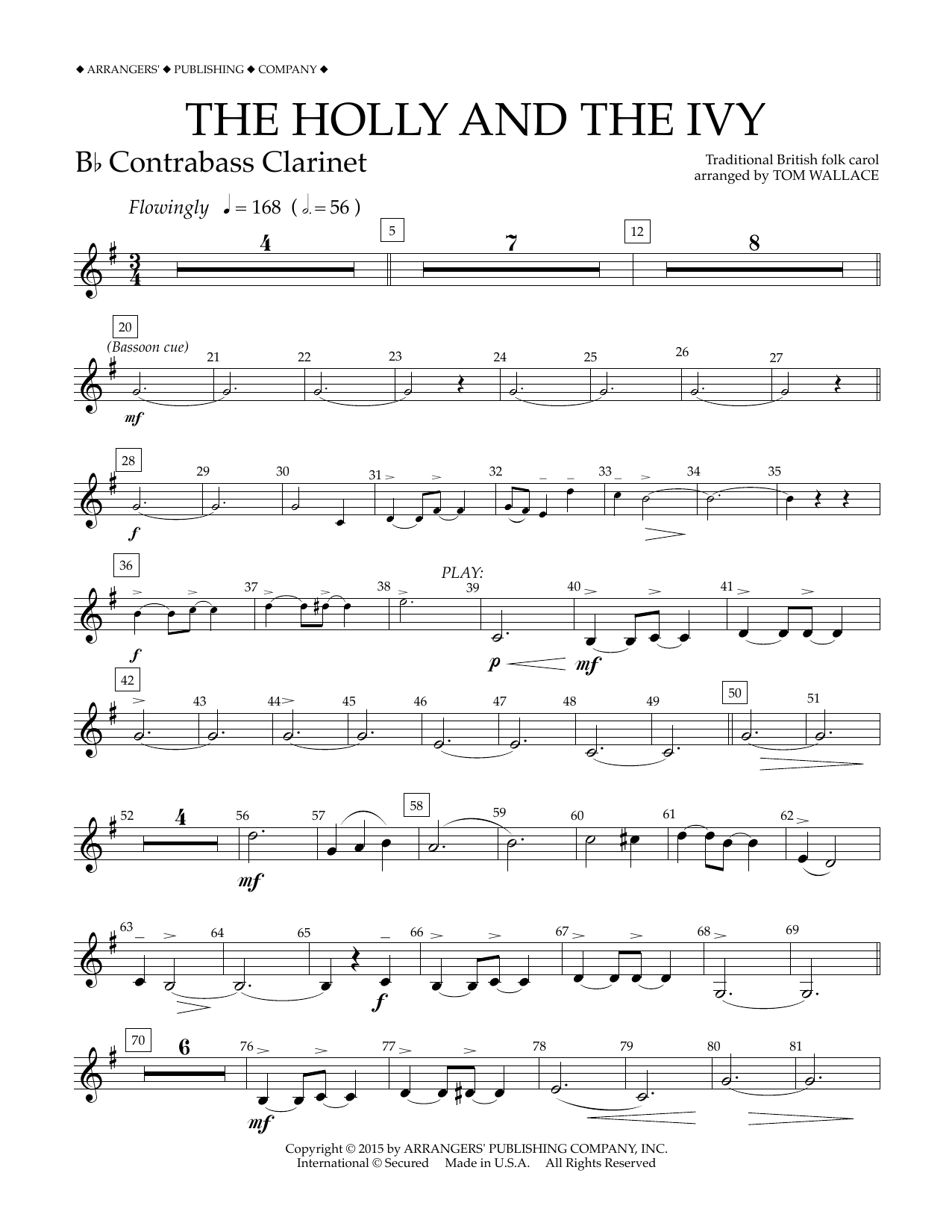 Tom Wallace The Holly and the Ivy - Bb Contrabass Clarinet sheet music notes and chords arranged for Concert Band