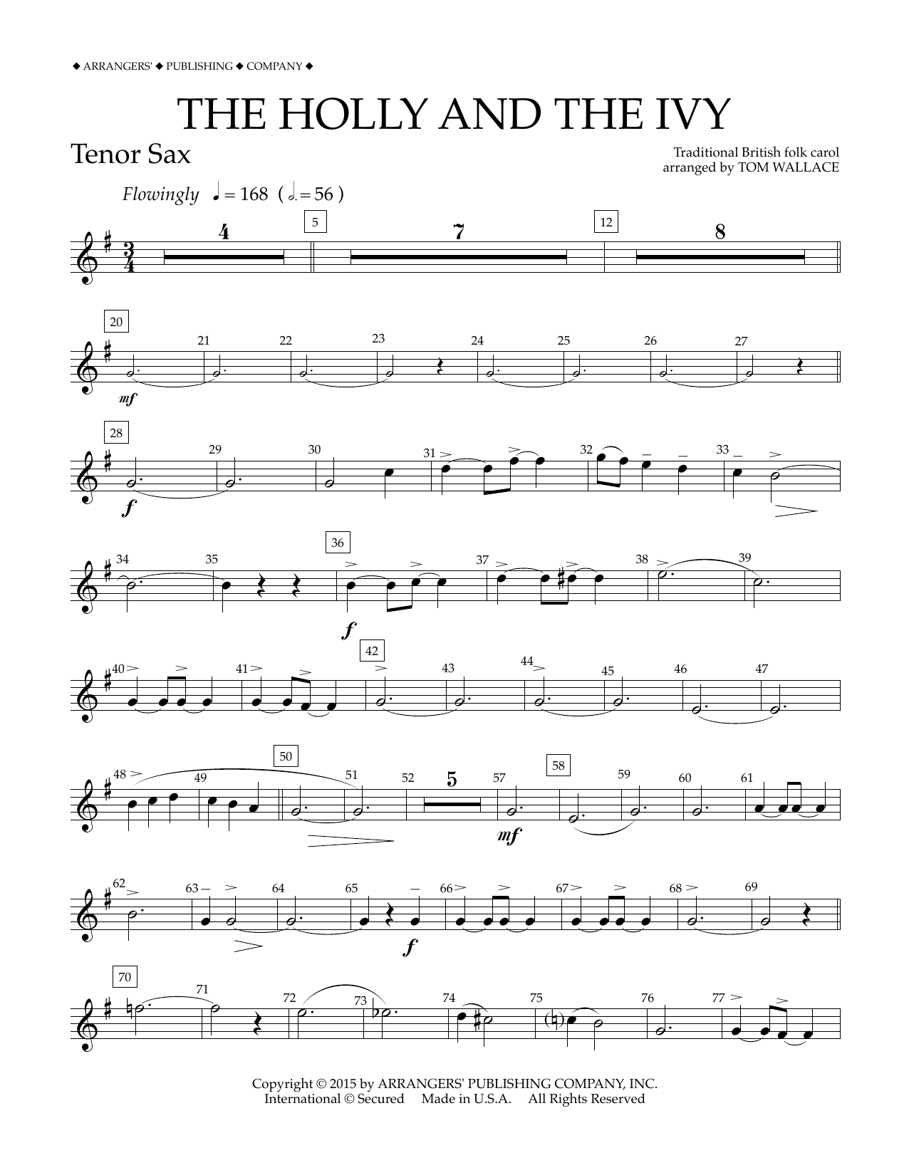 Tom Wallace The Holly and the Ivy - Bb Tenor Saxophone sheet music notes and chords arranged for Concert Band