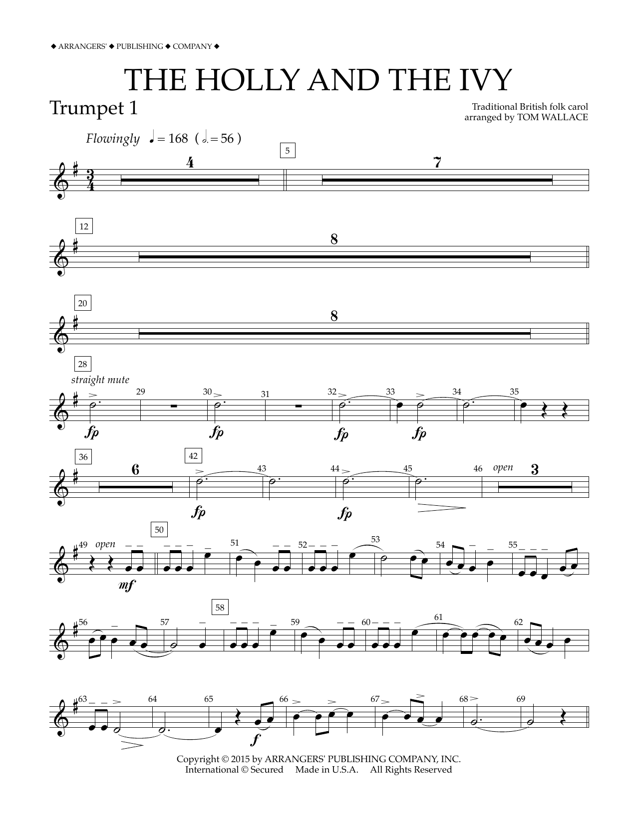 Tom Wallace The Holly and the Ivy - Bb Trumpet 1 sheet music notes and chords arranged for Concert Band