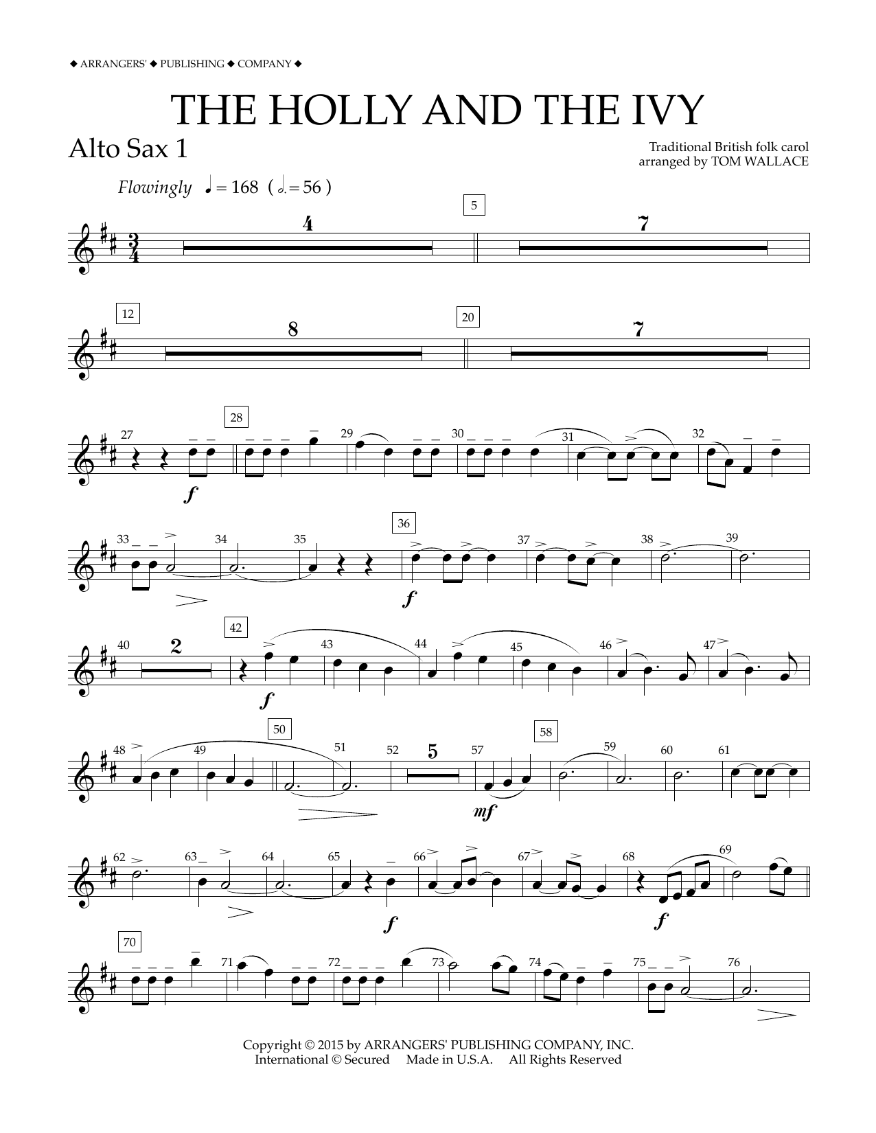 Tom Wallace The Holly and the Ivy - Eb Alto Saxophone 1 sheet music notes and chords arranged for Concert Band