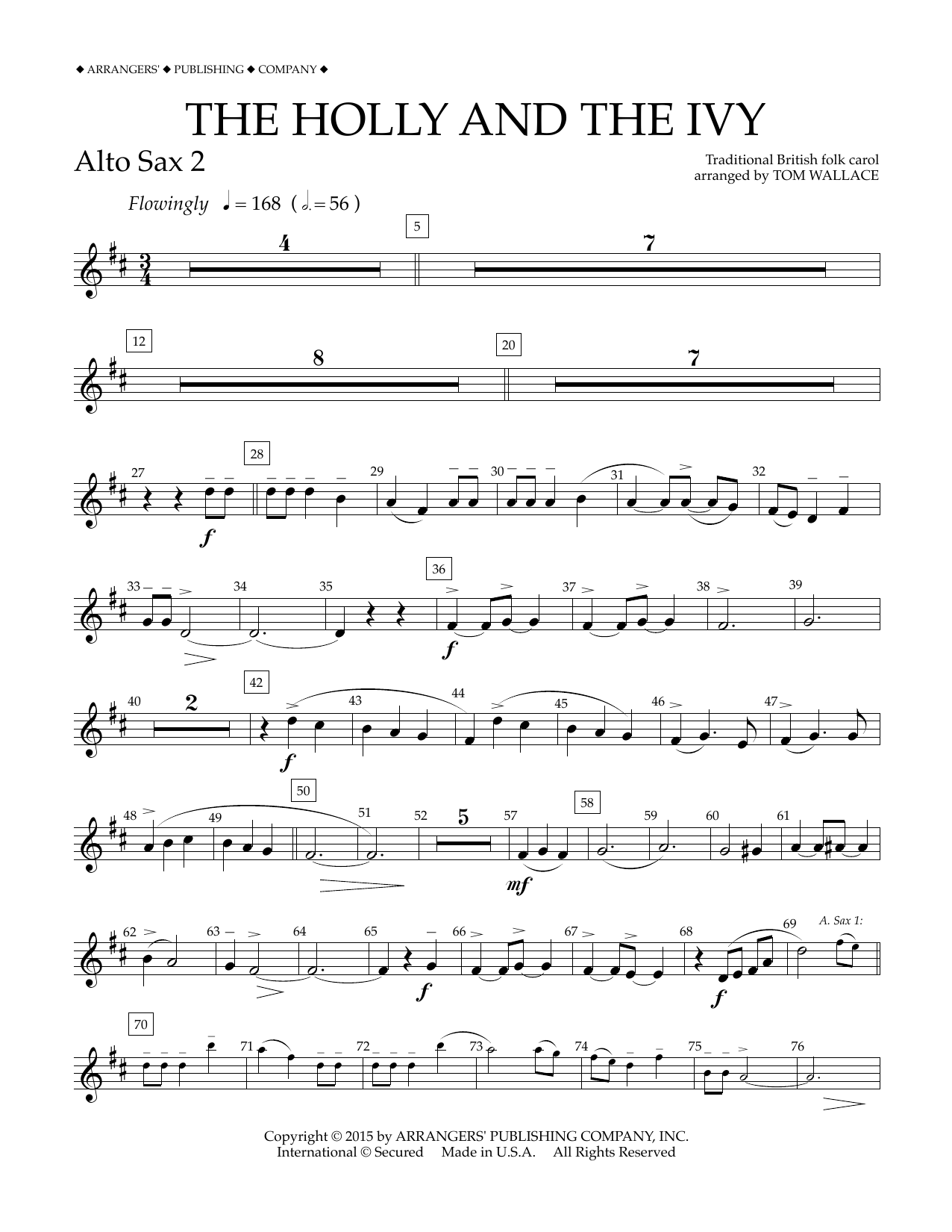 Tom Wallace The Holly and the Ivy - Eb Alto Saxophone 2 sheet music notes and chords arranged for Concert Band