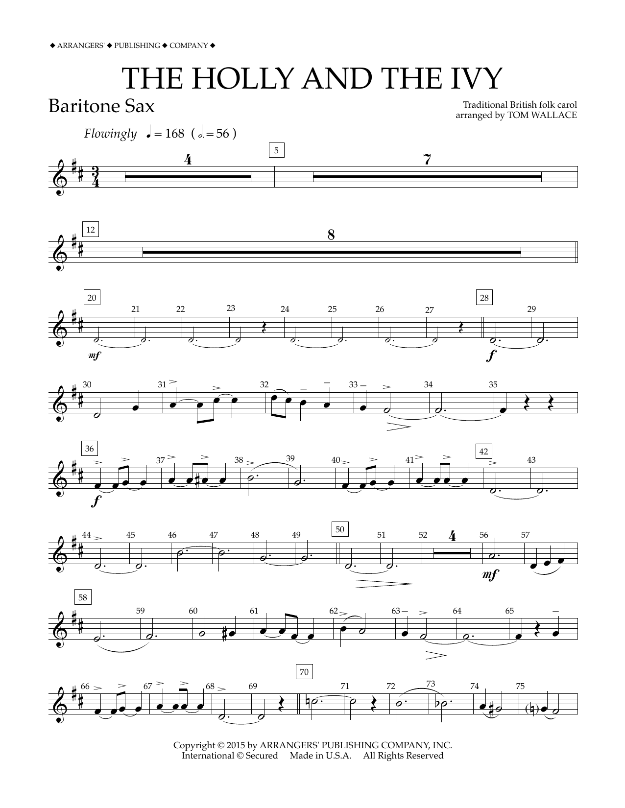 Tom Wallace The Holly and the Ivy - Eb Baritone Saxophone sheet music notes and chords arranged for Concert Band