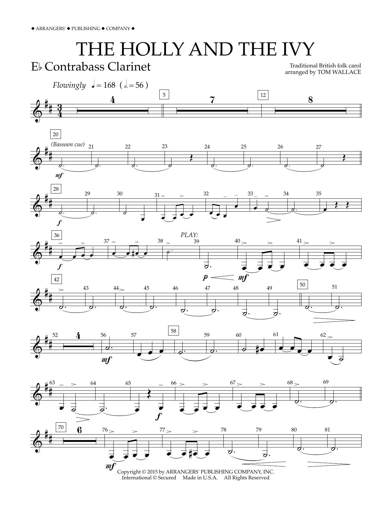Tom Wallace The Holly and the Ivy - Eb Contra Bass Clarinet sheet music notes and chords arranged for Concert Band